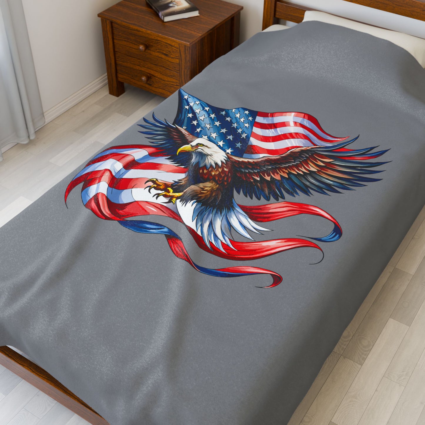 Princess Grace Patriotic Eagle Velveteen Plush Blanket Cozy Flag Design for Independence Day & Celebrations