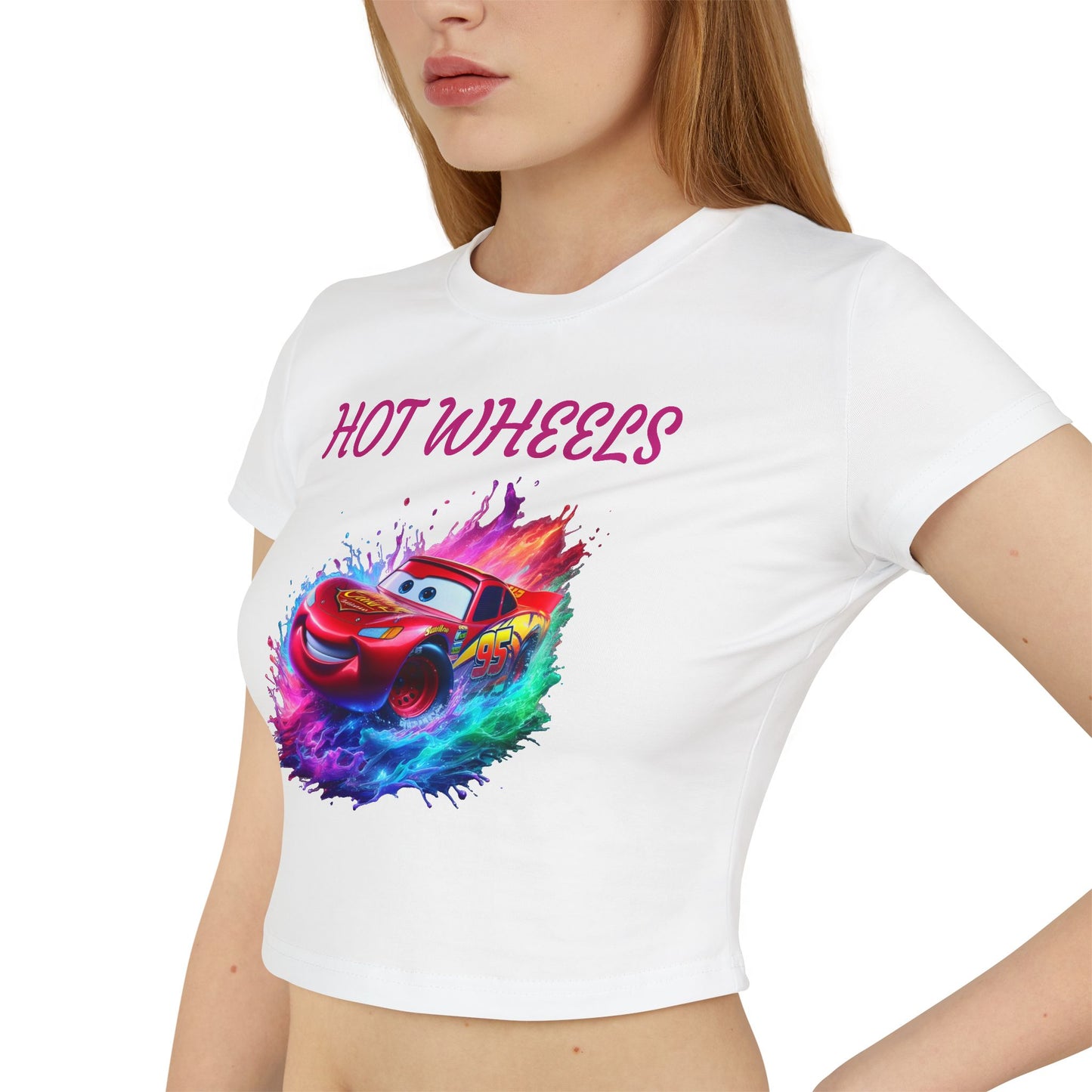 Princess Grace Hot Wheels Women's Baby Tee Colorful Lightning McQueen Shirt