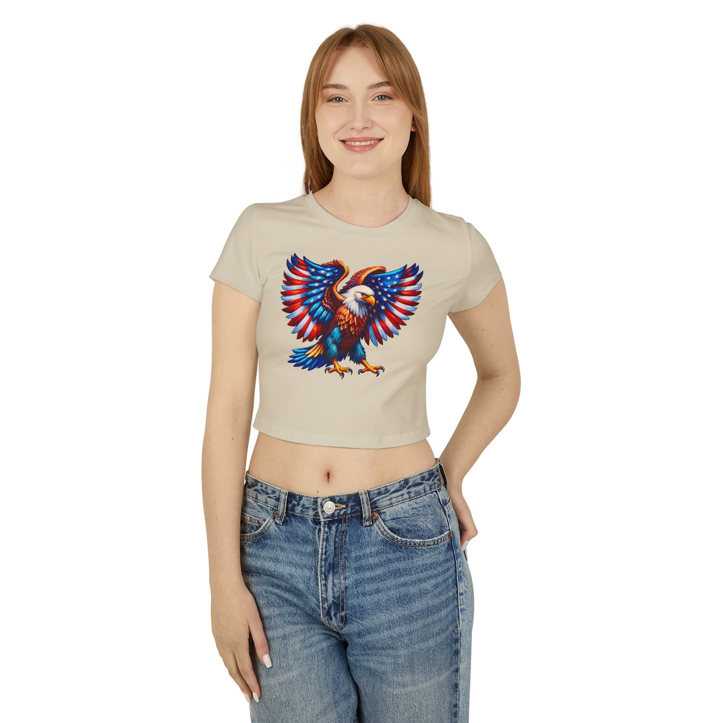 Princess Grace Patriotic Eagle Women's Baby Tee USA Flag Design