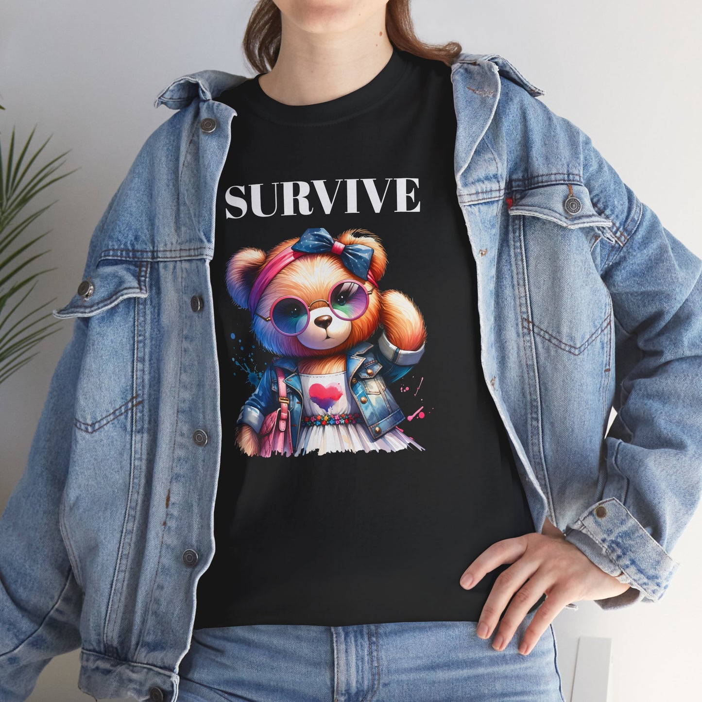 Princess Grace Survive Bear Unisex Heavy Cotton Tee Cute Graphic Tee for Casual Adventures