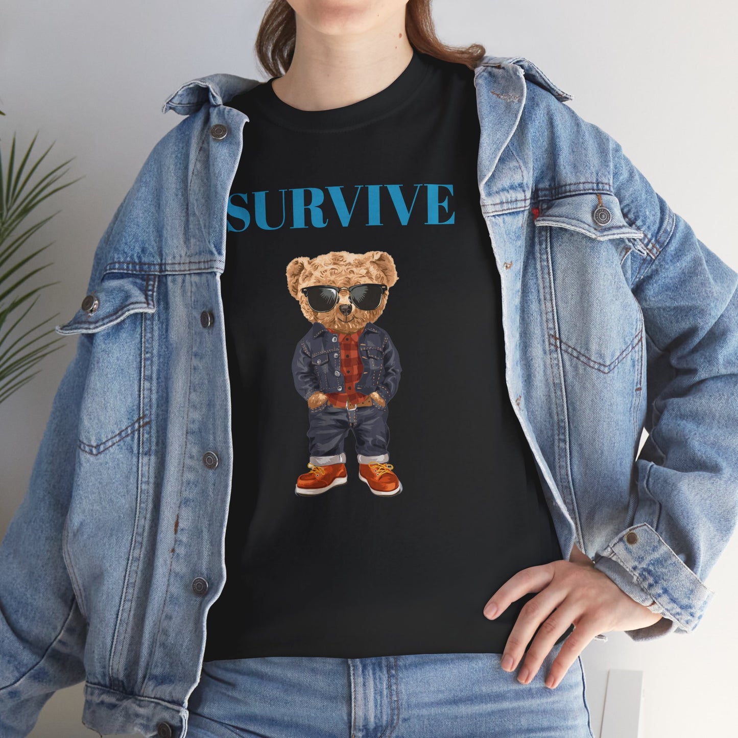 Princess Grace Cool Bear Graphic Tee 'SURVIVE' Unisex Heavy Cotton Shirt