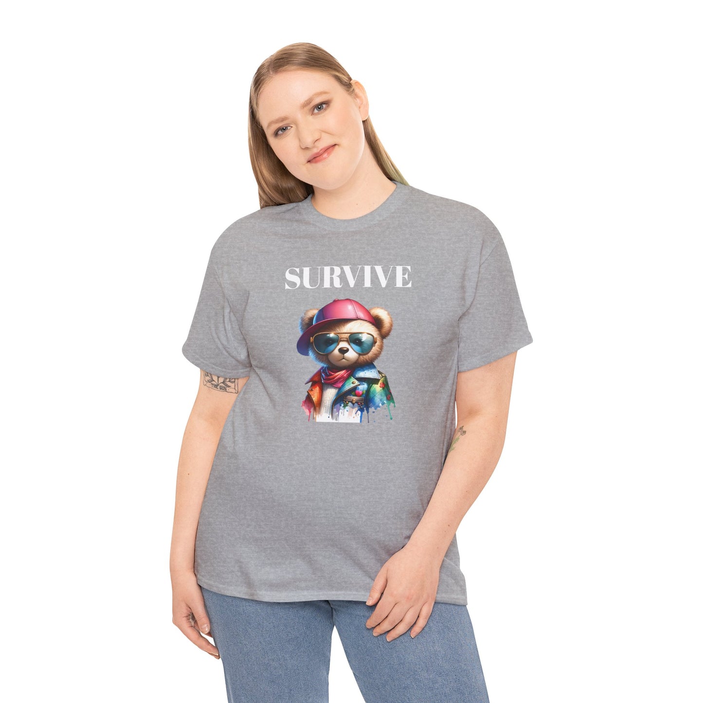 Princess Grace Survive Bear Unisex Heavy Cotton Tee Cool Graphic T-Shirt for Casual Style