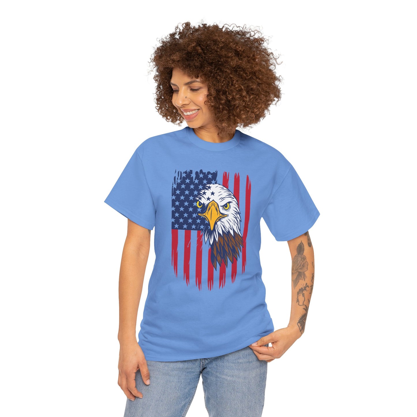Princess Grace Eagle & American Flag Unisex Heavy Cotton Tee Patriotic Apparel for All Occasions