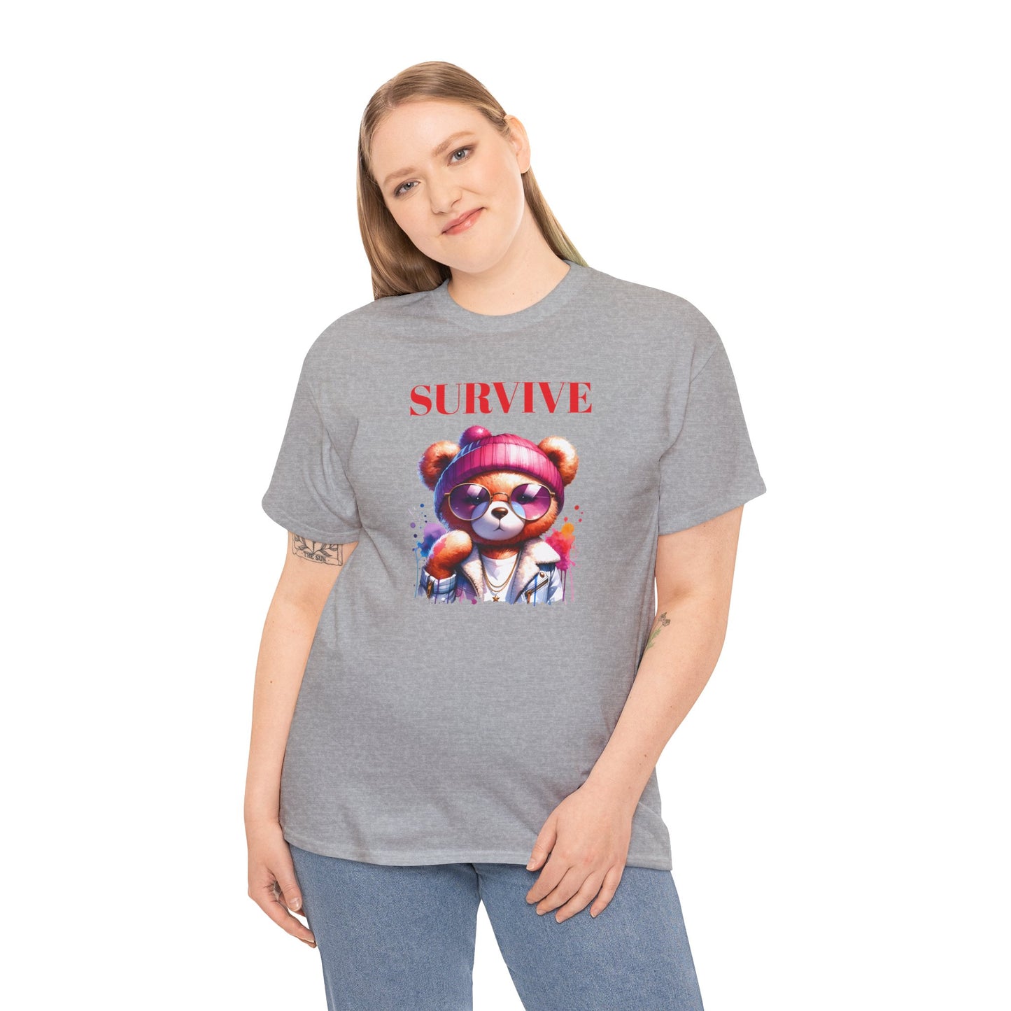Princess Grace Survive Unisex Heavy Cotton Tee Colorful Bear Design T-Shirt