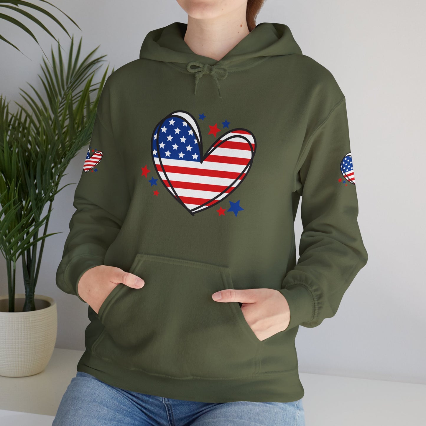 Princess Grace Patriotic Heart Hoodie Unisex Heavy Blend Hooded Sweatshirt for Independence Day & Year Round Love