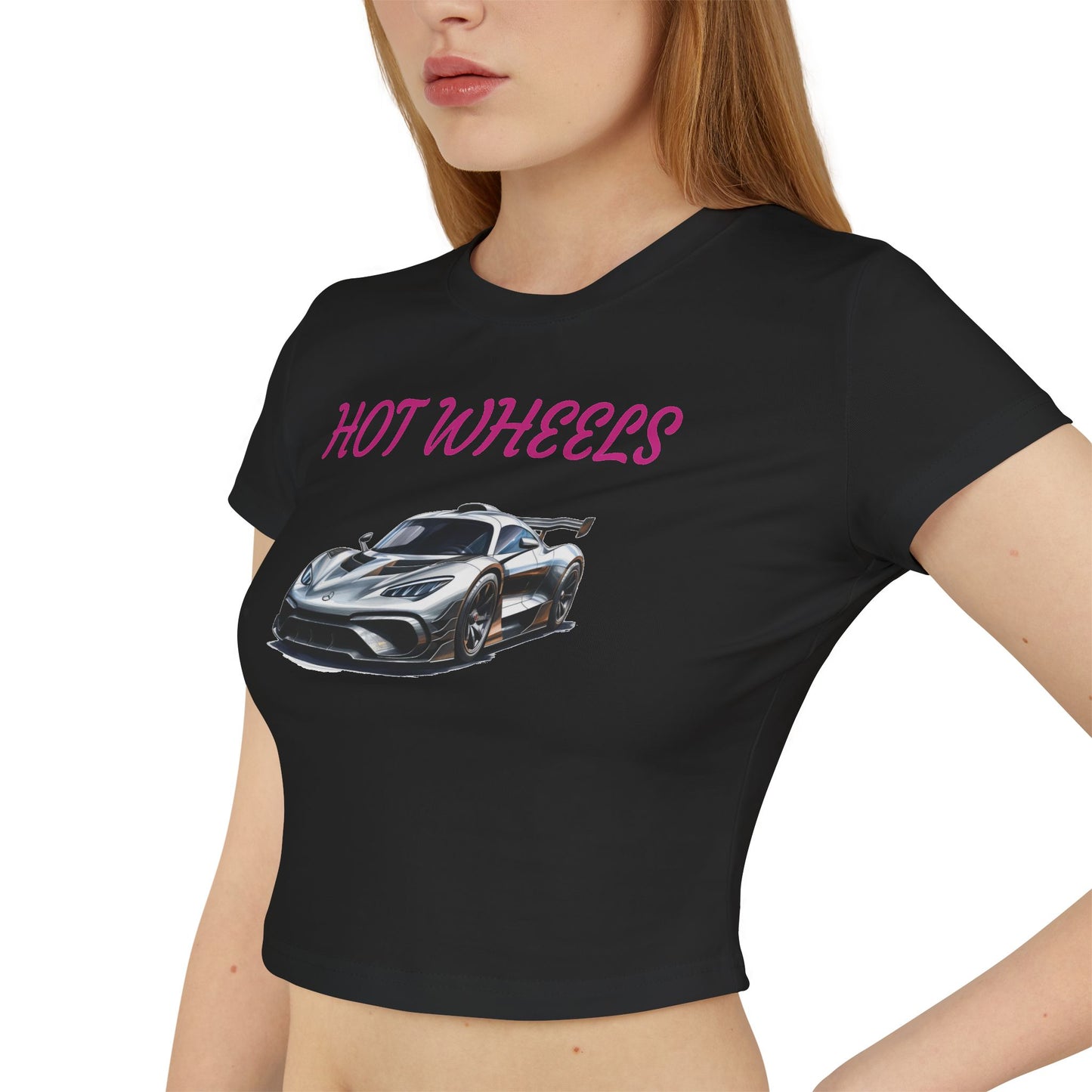 Princess Grace Hot Wheels Women's Baby Tee Trendy Car Graphic Tee for Automotive Enthusiasts