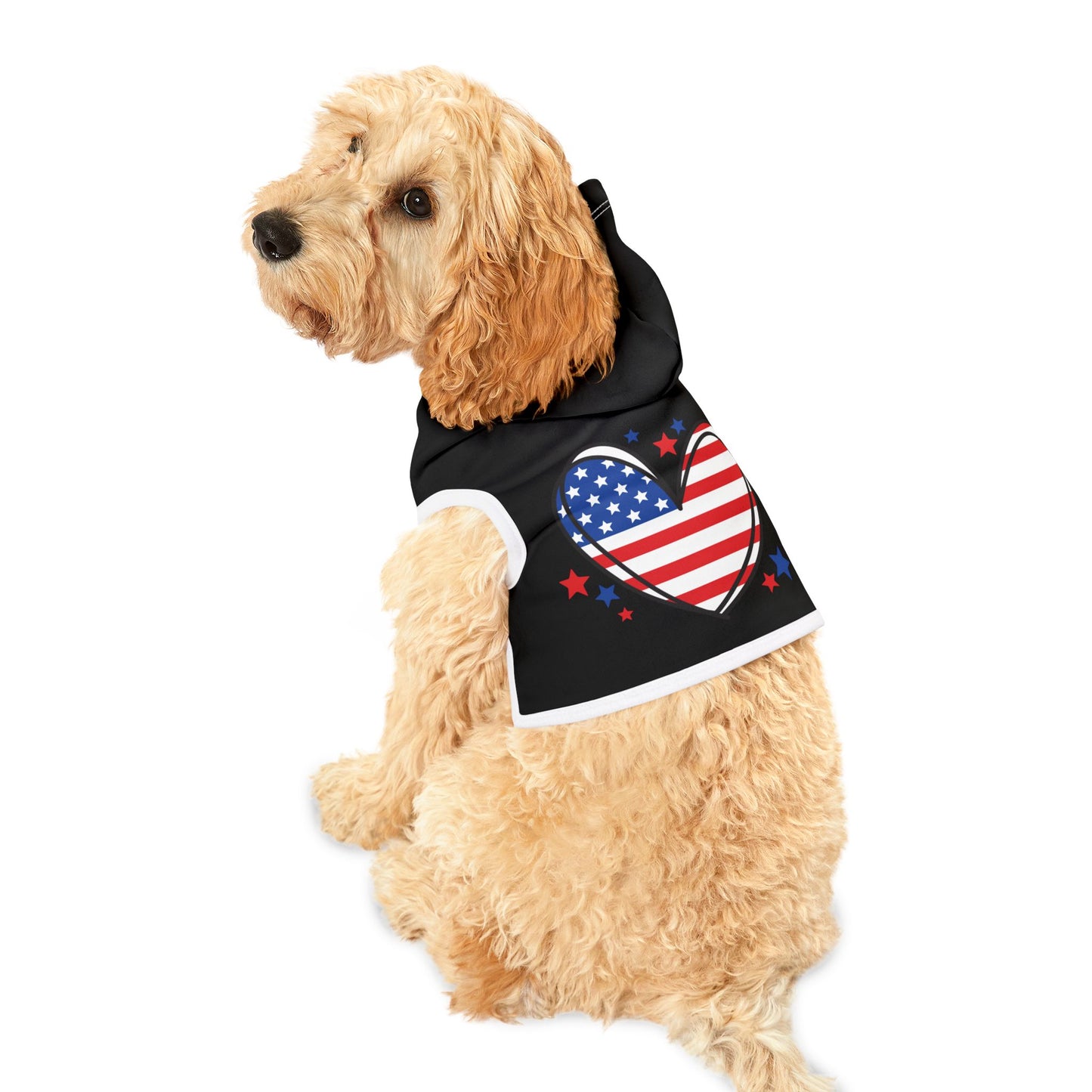 Princess Grace Patriotic Pet Hoodie USA Flag Heart Design for Dogs & Cats