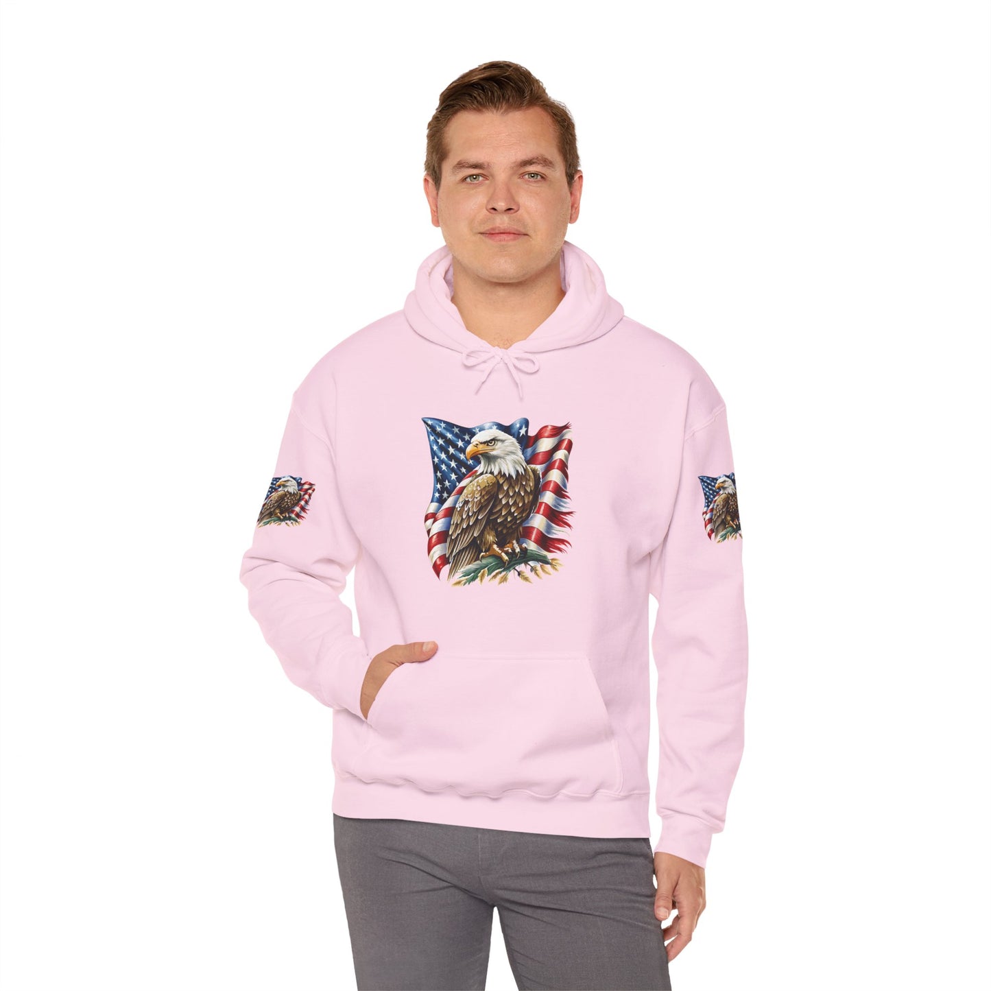 Princess Grace Patriotic Eagle Hooded Sweatshirt Unisex Heavy Blend Perfect for Memorial Day & Independence Day