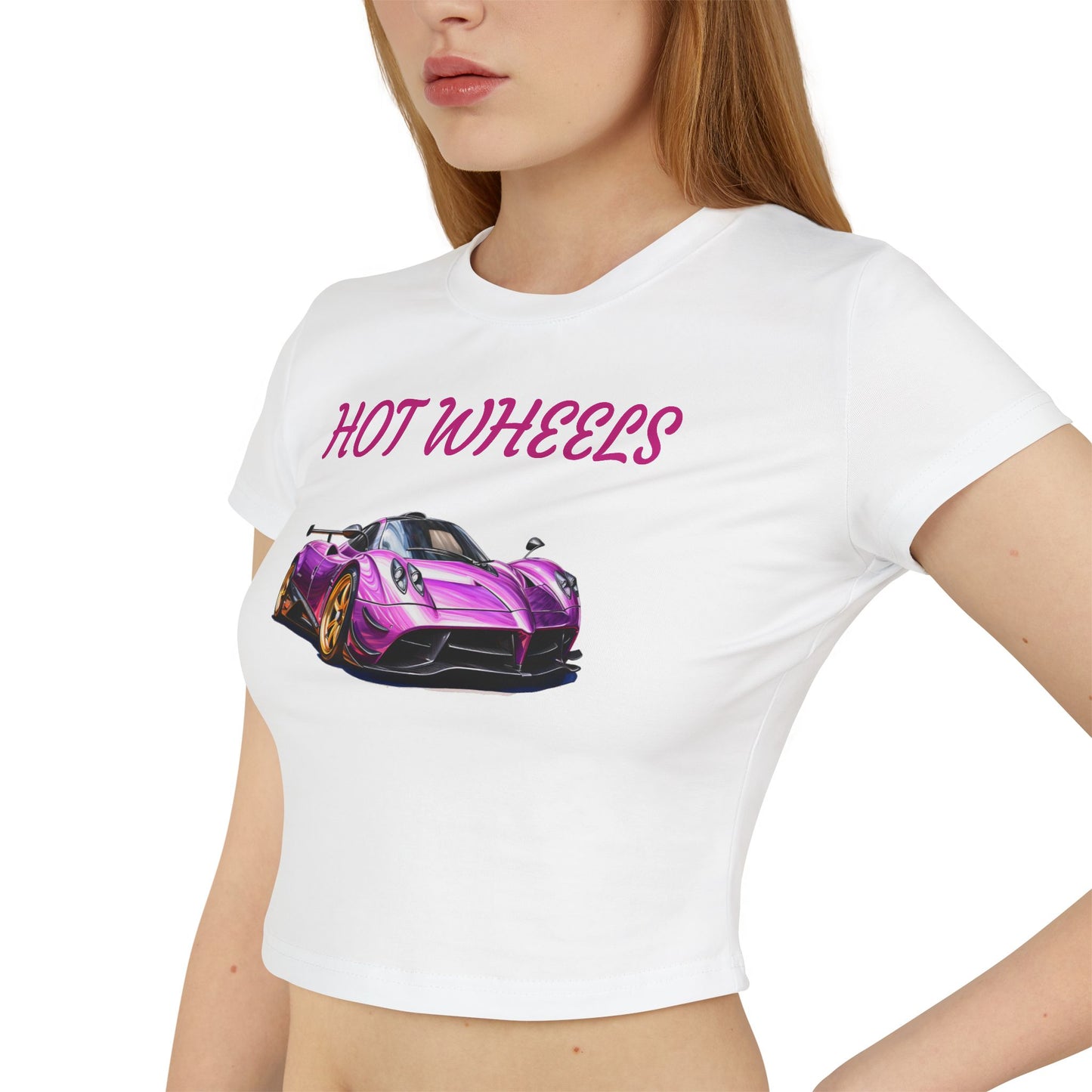 Princess Grace Women's Hot Wheels Baby Tee Cute Pink Race Car Graphic T-Shirt