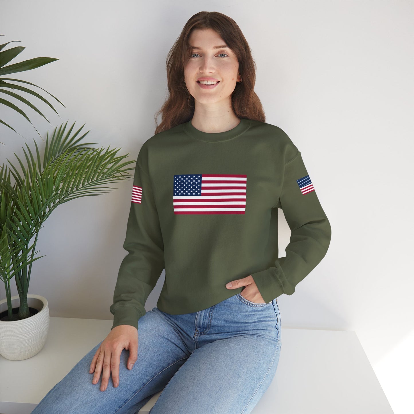 Princess Grace Patriotic Unisex Crewneck Sweatshirt with American Flags
