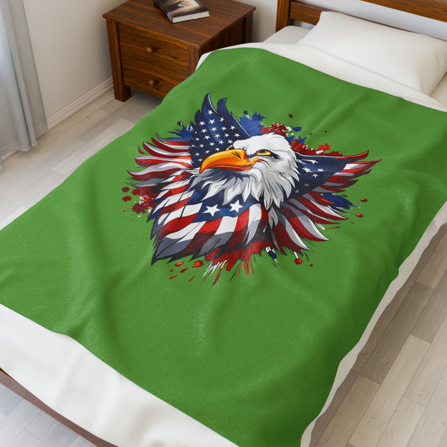Princess Grace Patriotic Eagle Velveteen Plush Blanket Cozy Home Décor for Independence Day and Year Round Comfort