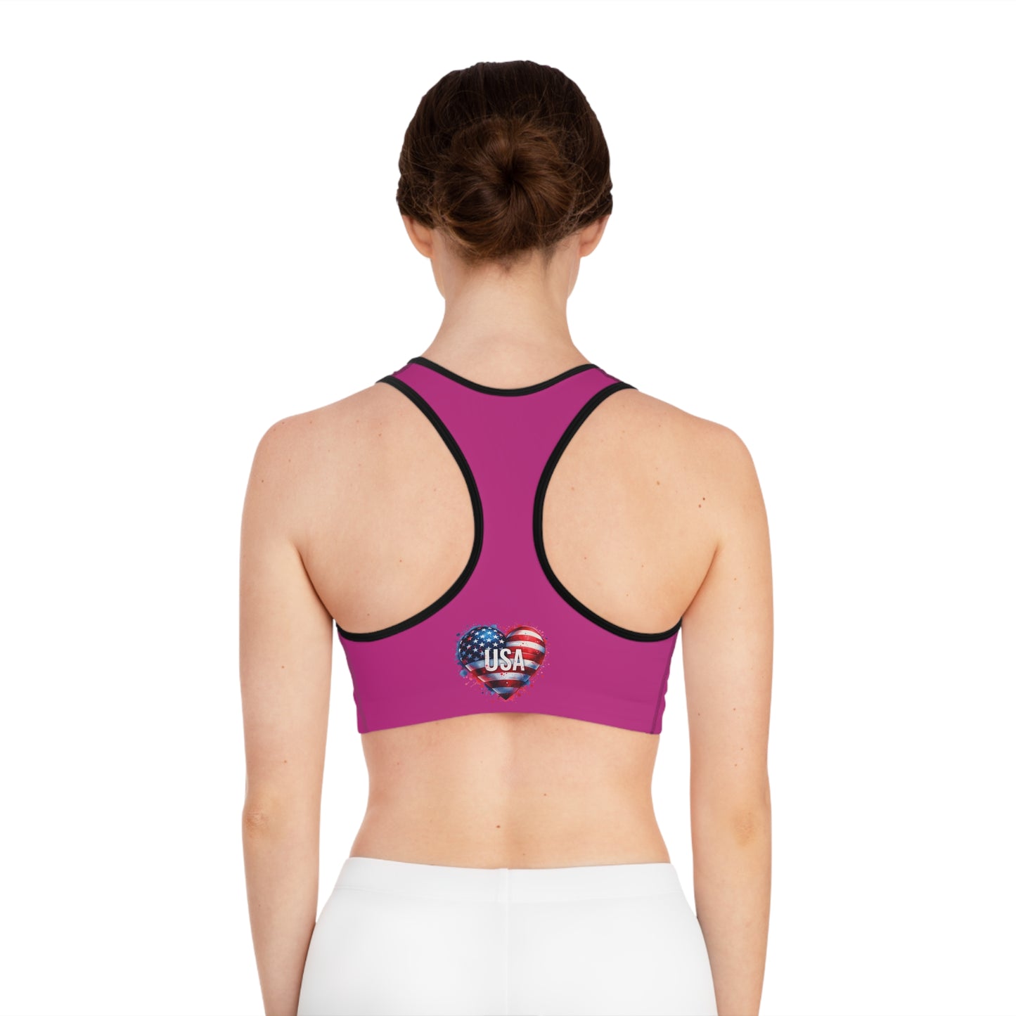 Princess Grace Patriotic USA Heart Sports Bra for Fitness Enthusiasts
