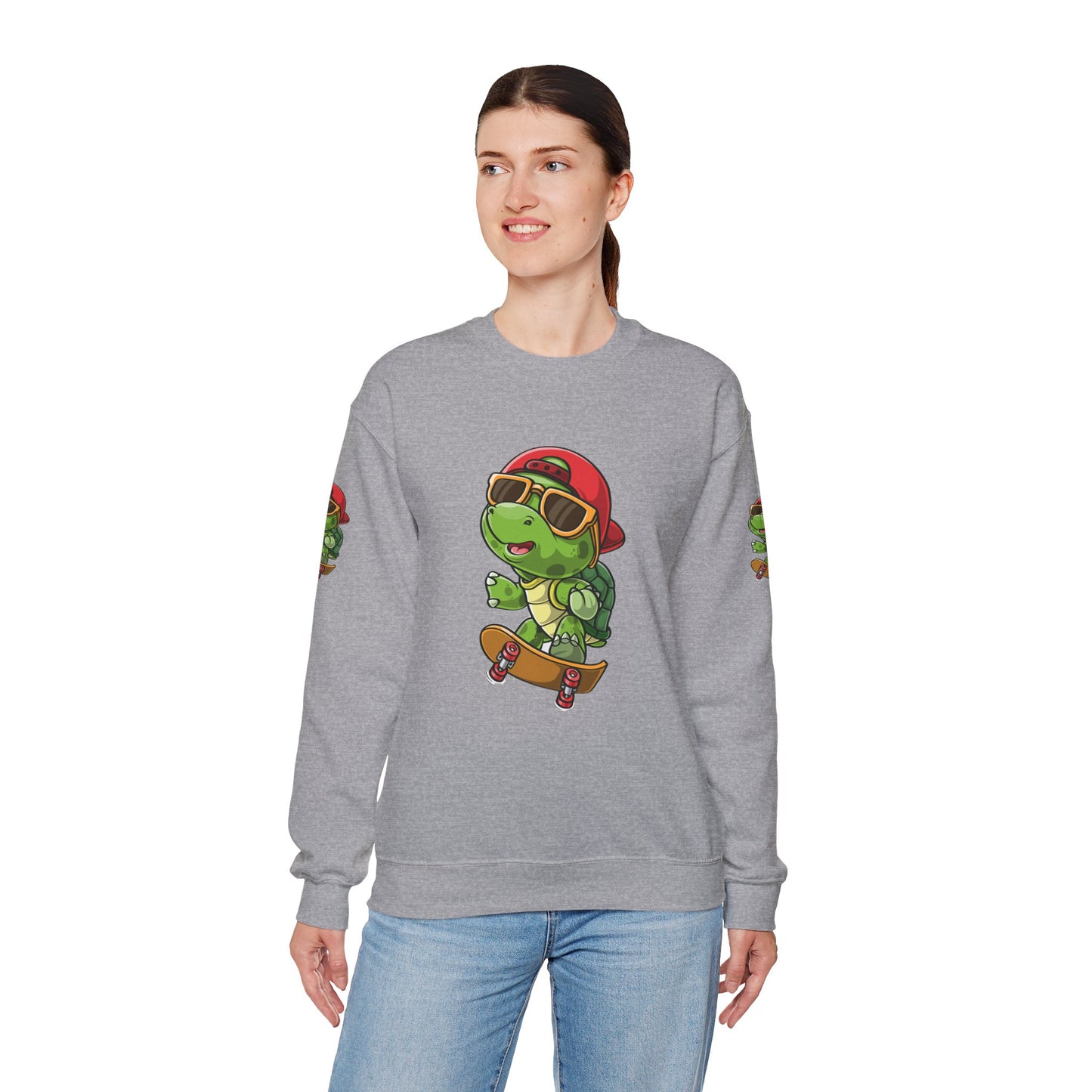 Princess Grace Cool Turtle Skateboarding Crewneck Sweatshirt for Kids and Teens