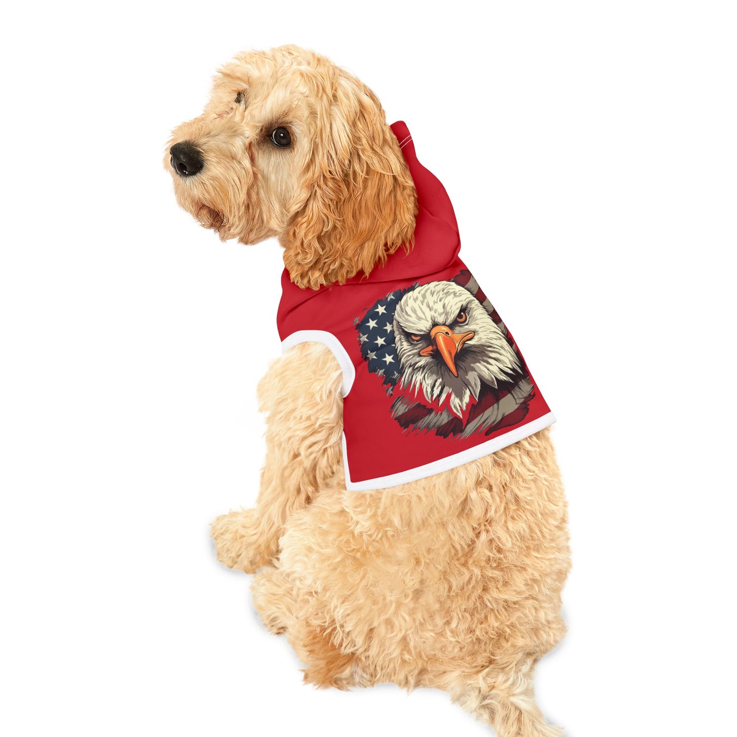 Princess Grace Eagle America Pet Hoodie Stylish Red Dog Apparel for National Holidays