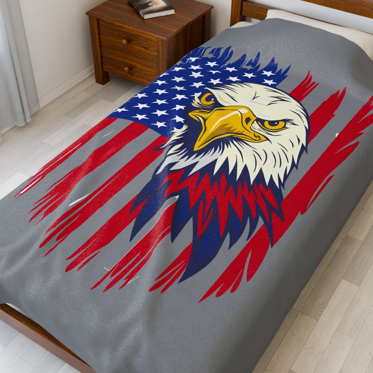 Princess Grace  Patriotic Eagle Velveteen Plush Blanket Cozy American Flag Throw for Independence Day & Everyday Comfort