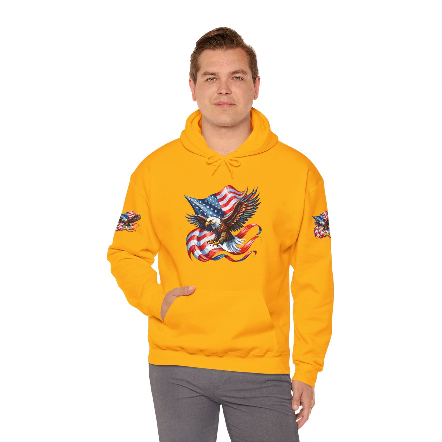 Princess Grace Patriotic Eagle Hoodie Unisex Heavy Blend Sweatshirt with American Flag Design