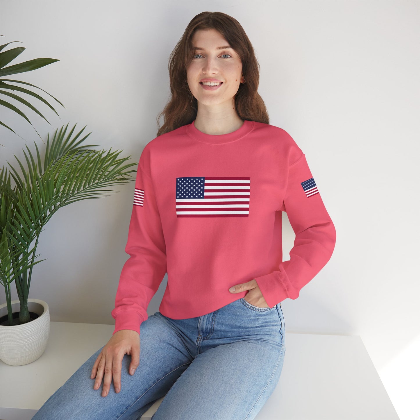 Princess Grace Patriotic Unisex Crewneck Sweatshirt with American Flags