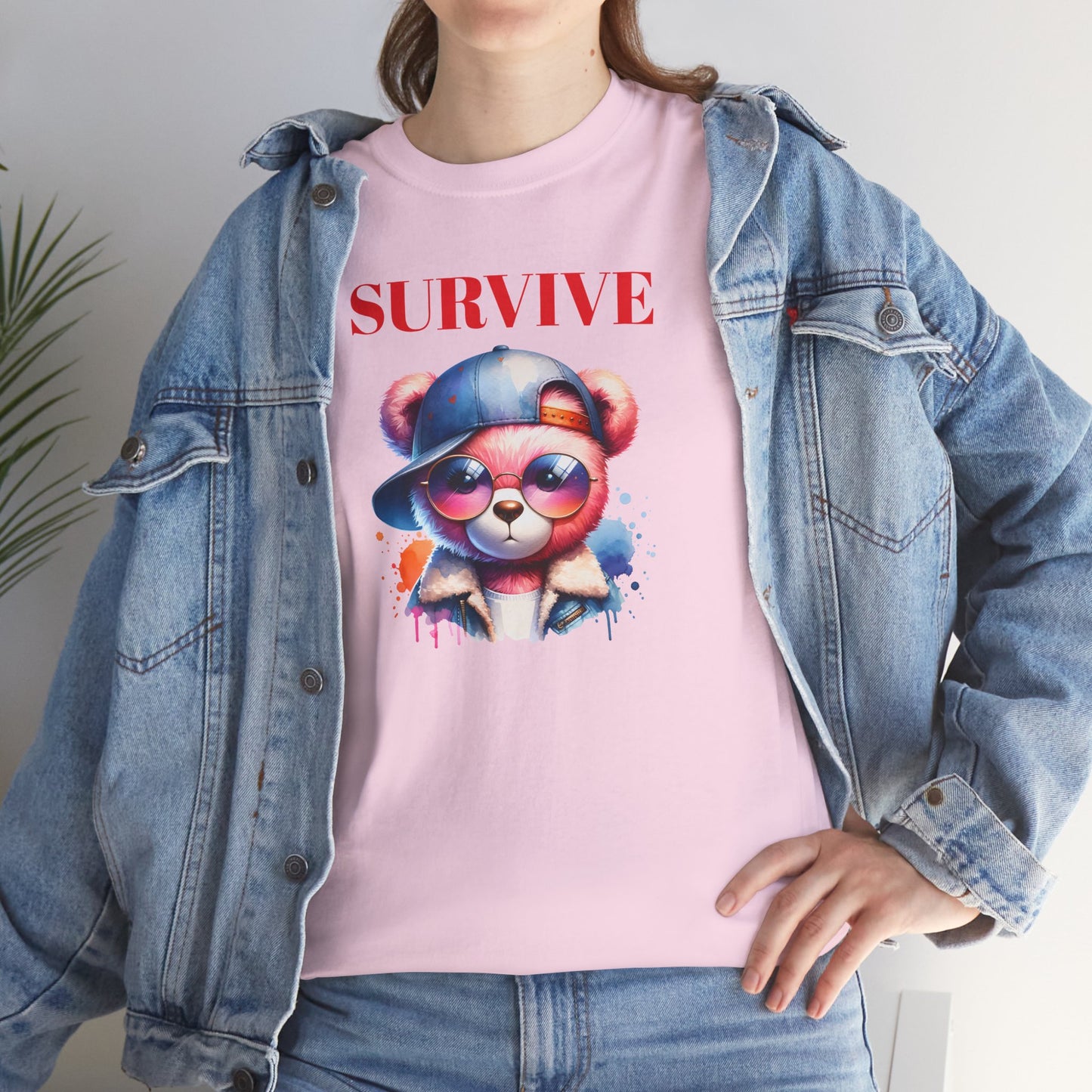 Princess Grace Survive Bear Unisex Heavy Cotton Tee Trendy Summer Shirt for Animal Lovers
