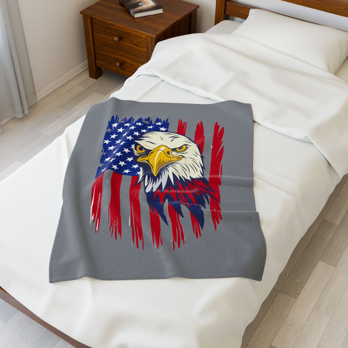 Princess Grace  Patriotic Eagle Velveteen Plush Blanket Cozy American Flag Throw for Independence Day & Everyday Comfort