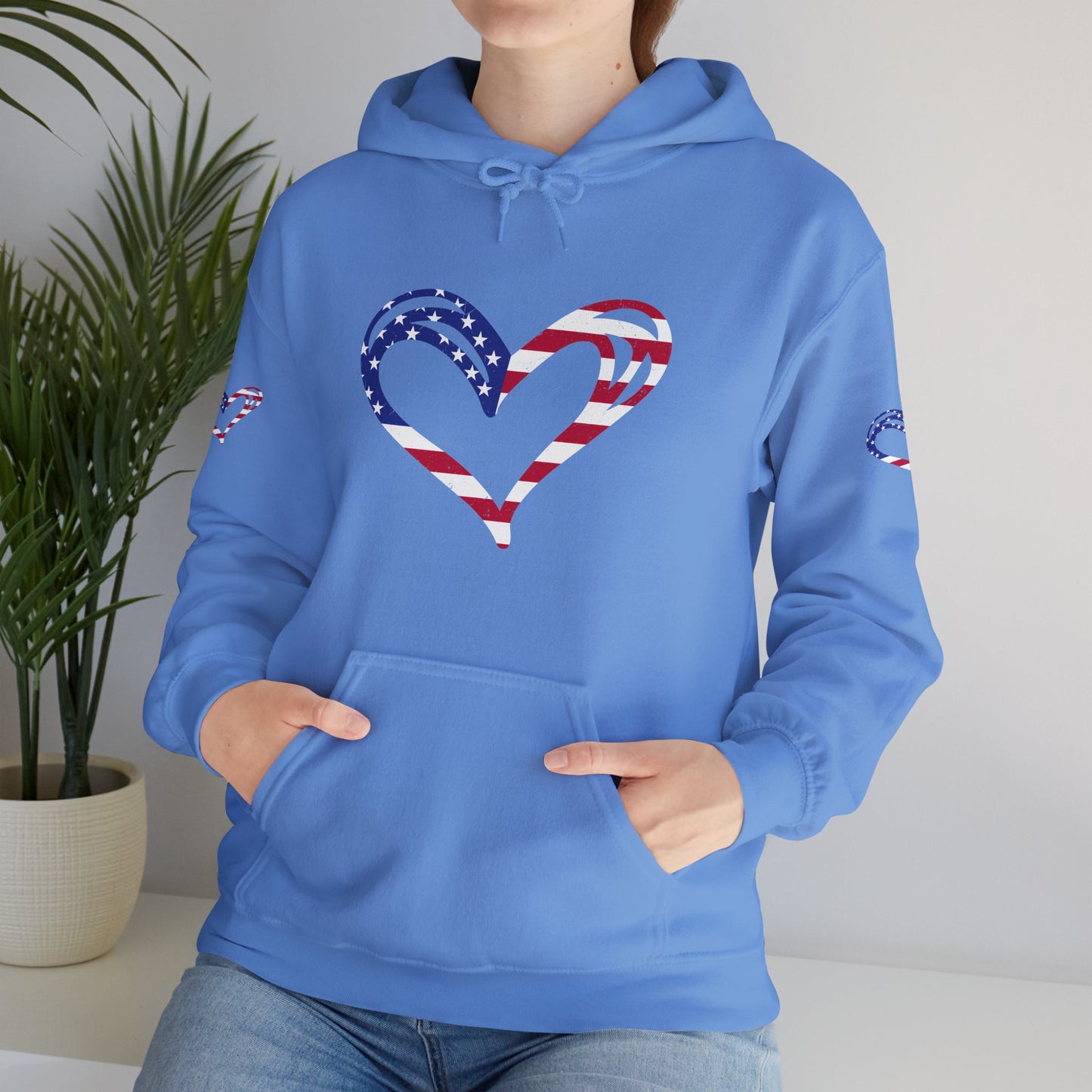 Princess Grace Patriotic Heart Unisex Hoodie Comfortable Heavy Blend Sweatshirt for Independence Day and Everyday Wear