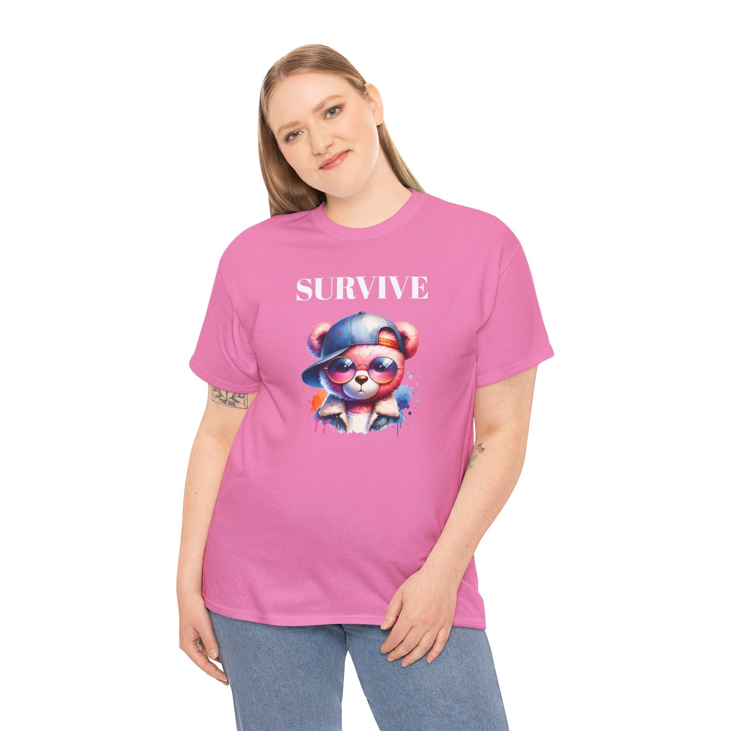 Princess Grace Survive Bear Graphic Unisex Heavy Cotton Tee Trendy and Fun Fashion for All Occasions