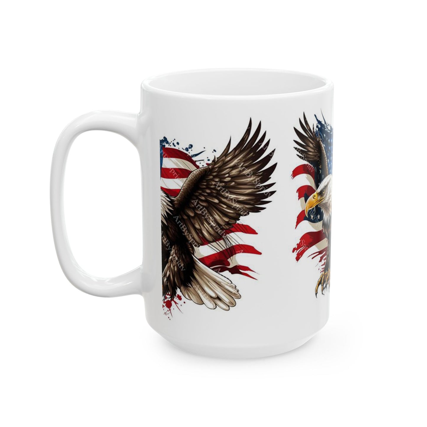 Princess Grace Patriotic Eagle Ceramic Mug, 4th of July Cup, American Flag Eagle Lover Gift, Unique Veteran Mug, Independence Day