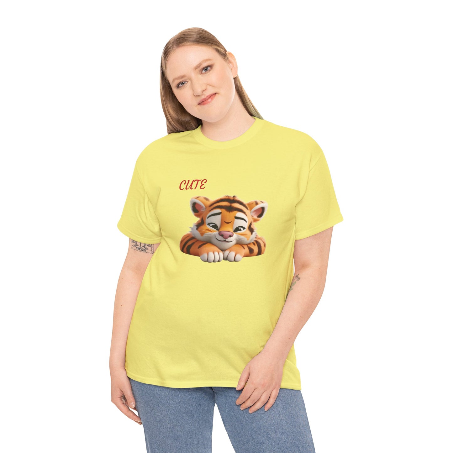 Princess Grace Cute Tiger Graphic Unisex Heavy Cotton Tee Perfect for Animal Lovers and Everyday Comfort