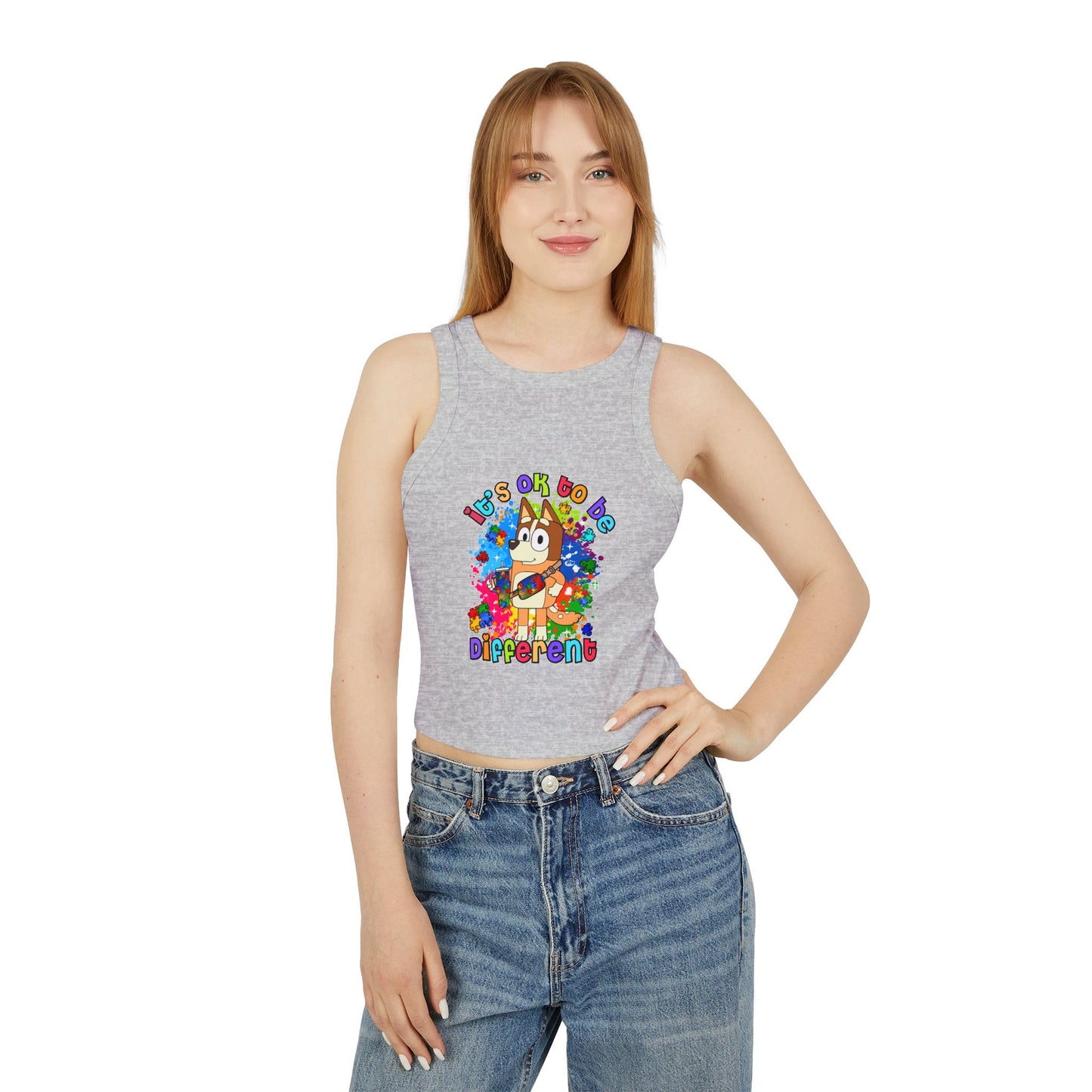 Princess Grace Colorful Bluey Racer Tank Top 'It's OK to Be Different'