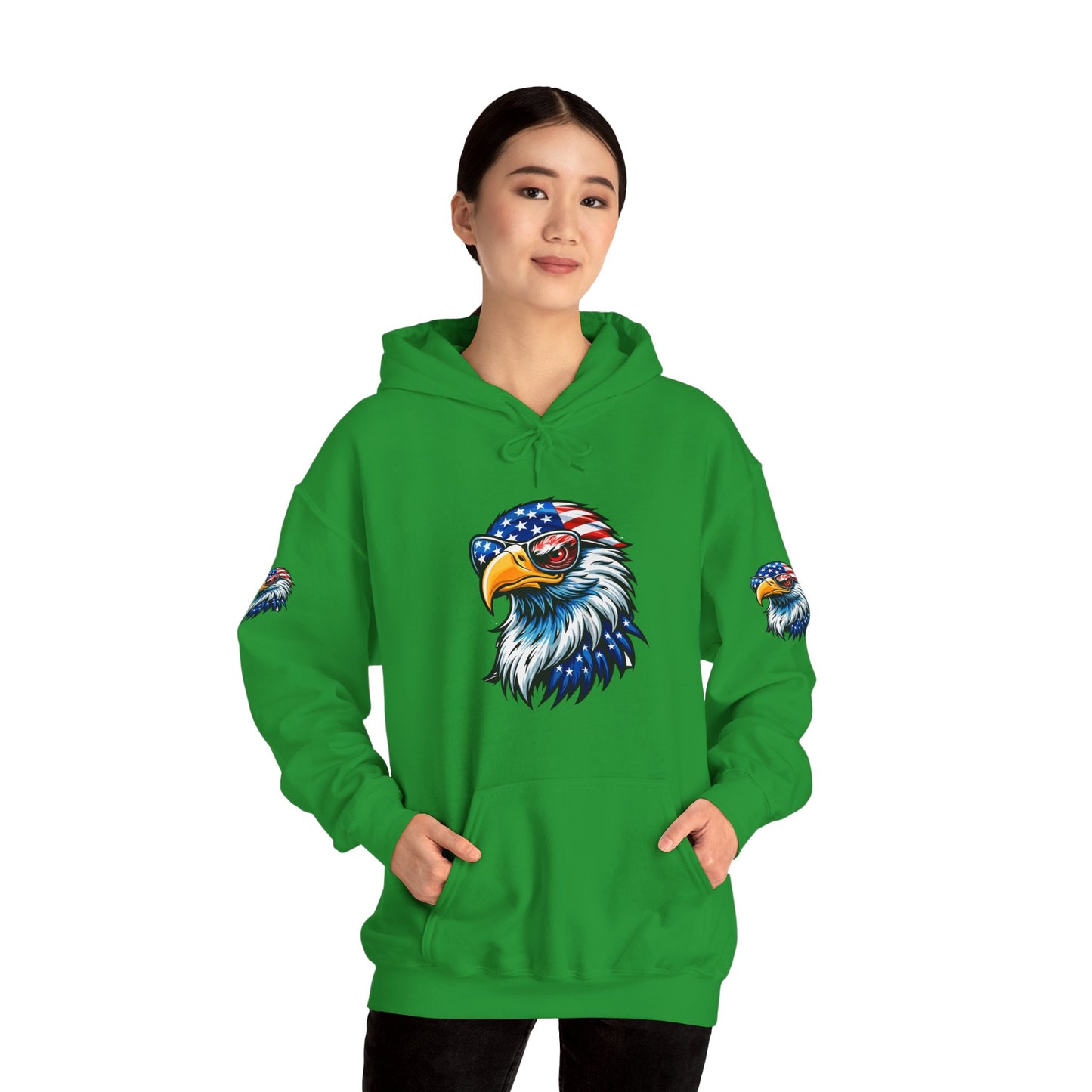 Princess Grace Patriotic Eagle Hoodie Unisex Heavy Blend Sweatshirt with USA Flag Design