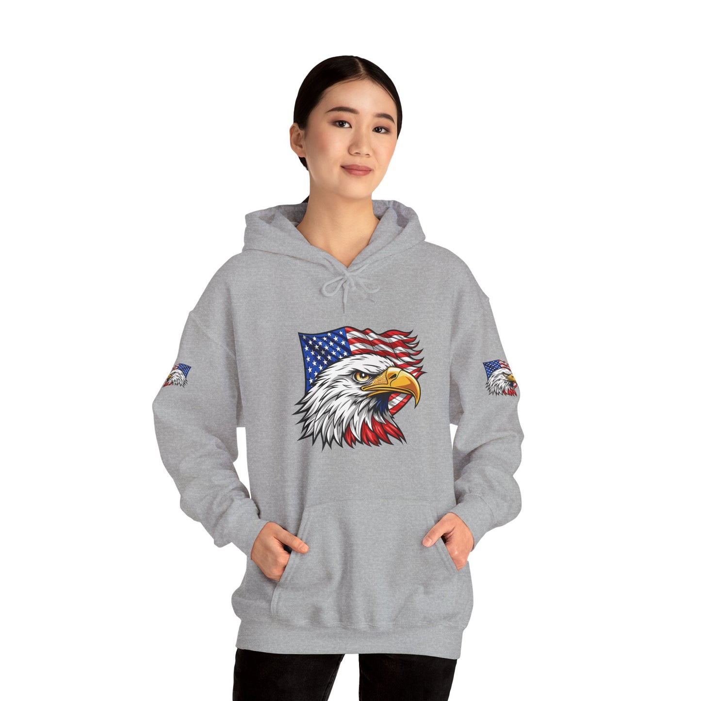 Princess Grace Patriotic Eagle Hoodie Unisex Heavy Blend Sweatshirt with American Flag Design