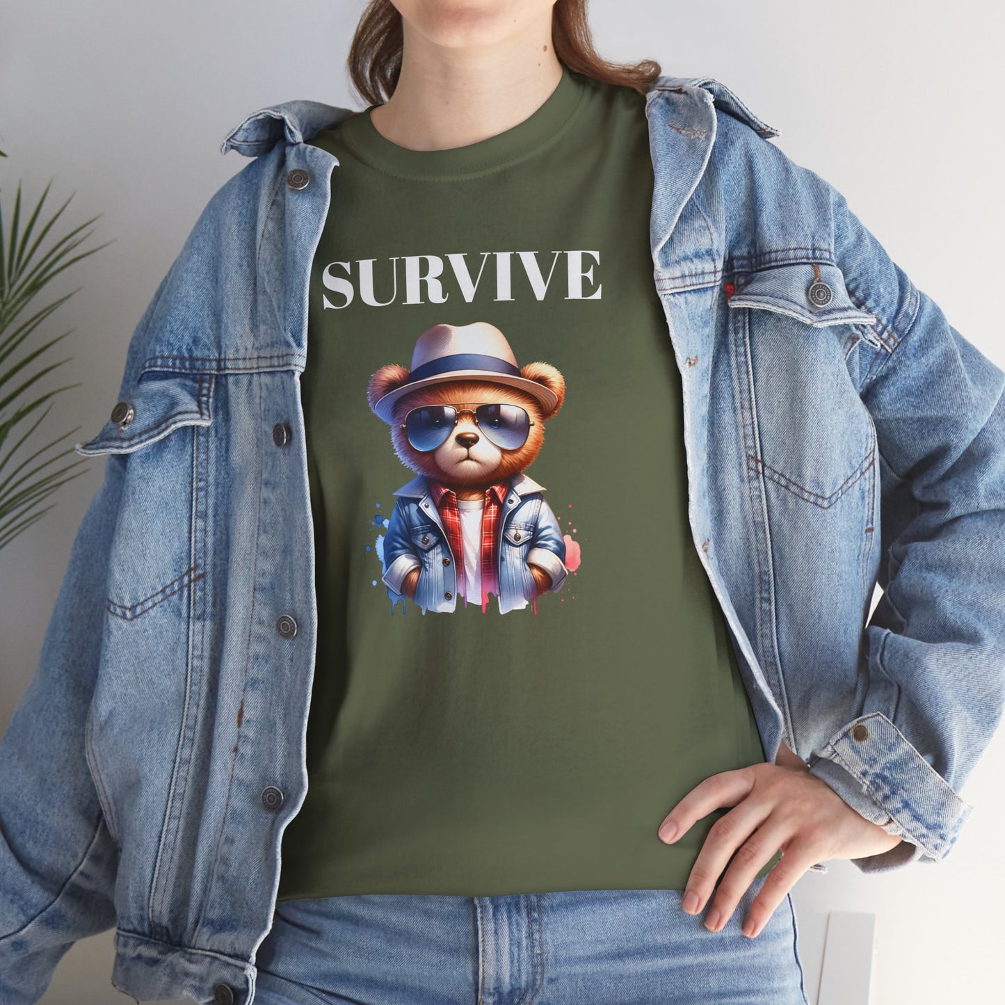 Princess Grace Cool Bear Graphic Tee 'Survive' Unisex Heavy Cotton T-Shirt