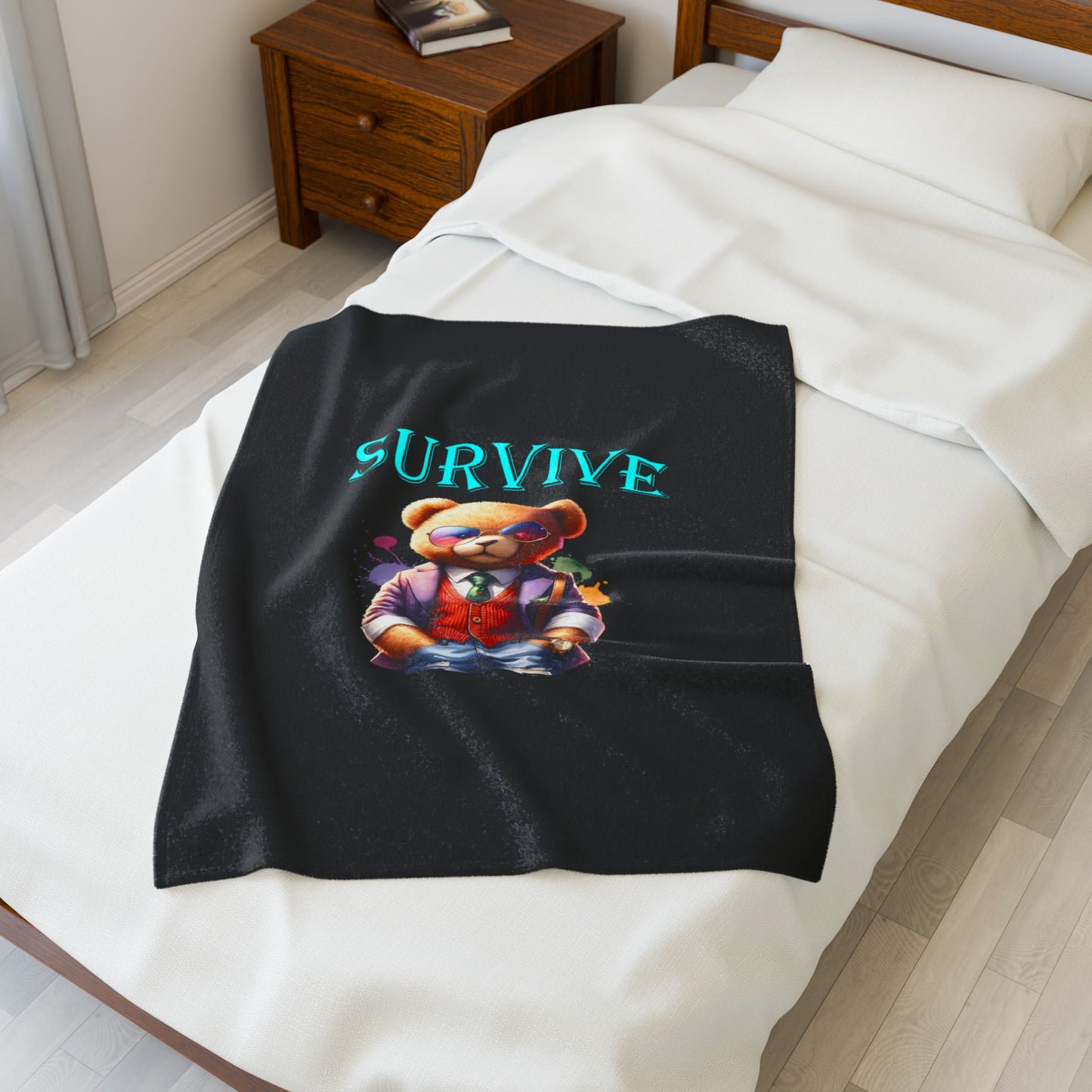 Princess Grace Survive Bear Plush Blanket Cozy Velveteen Throw for Comfort & Style