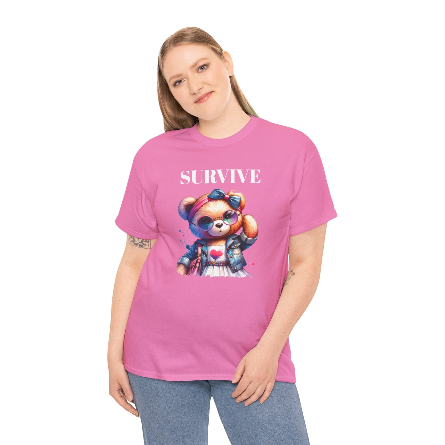 Princess Grace Survive Bear Unisex Heavy Cotton Tee Cute Graphic Tee for Casual Adventures