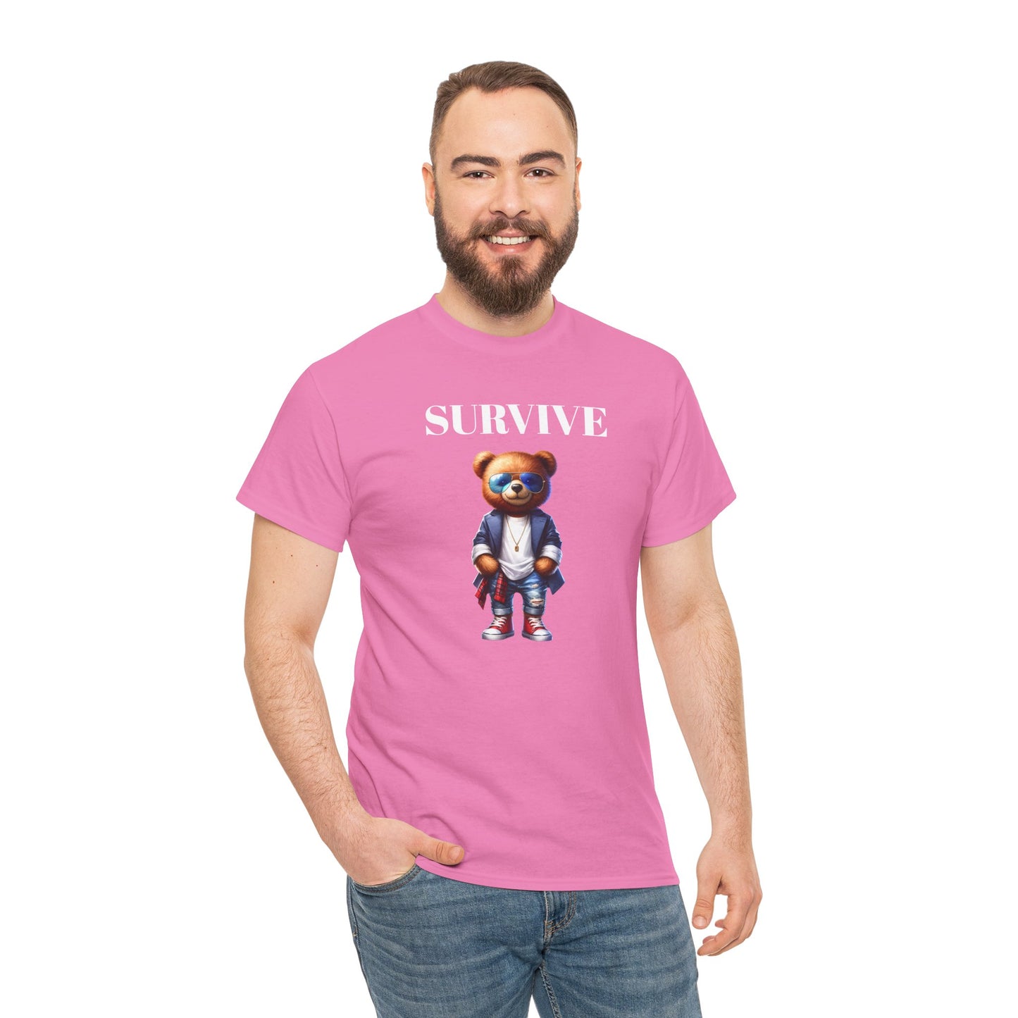 Princess Grace Survive Bear Unisex Heavy Cotton Tee Playful Graphic Tee for Trendy Style