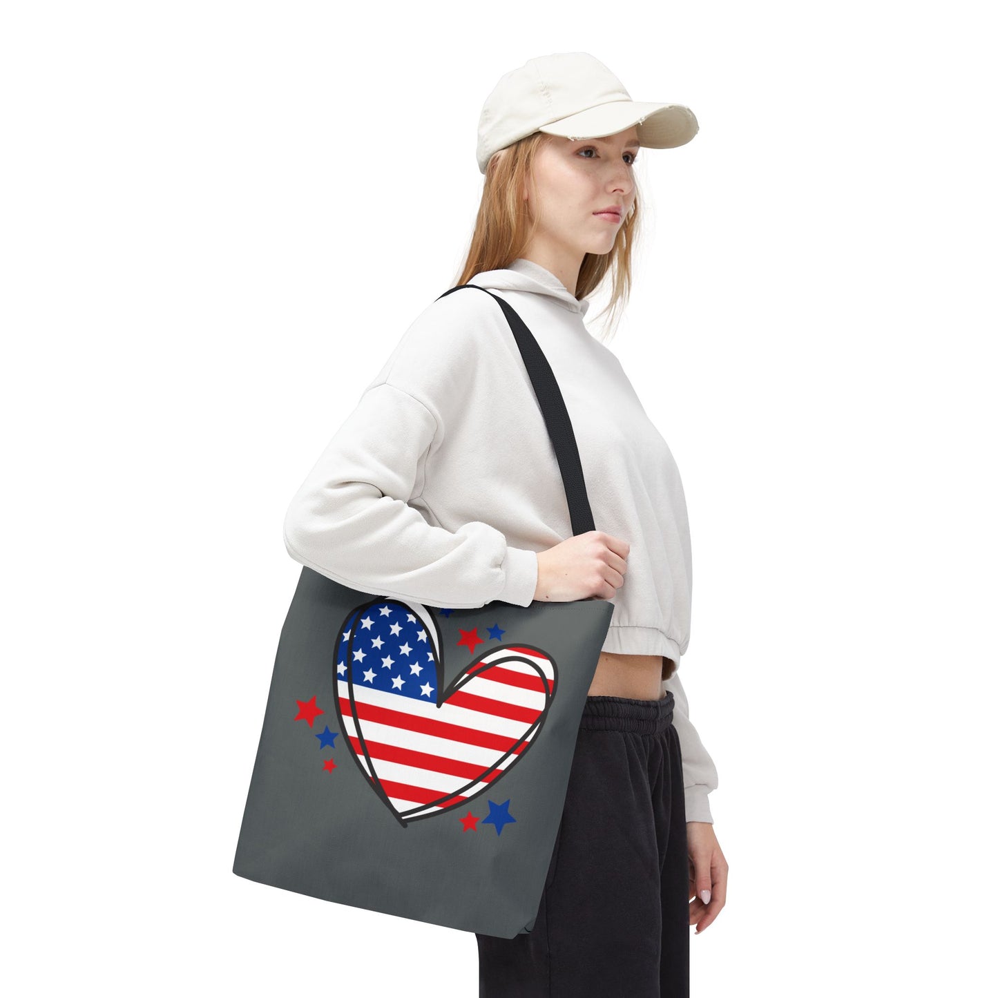 Princess Grace Patriotic Heart Tote Bag USA Flag Love