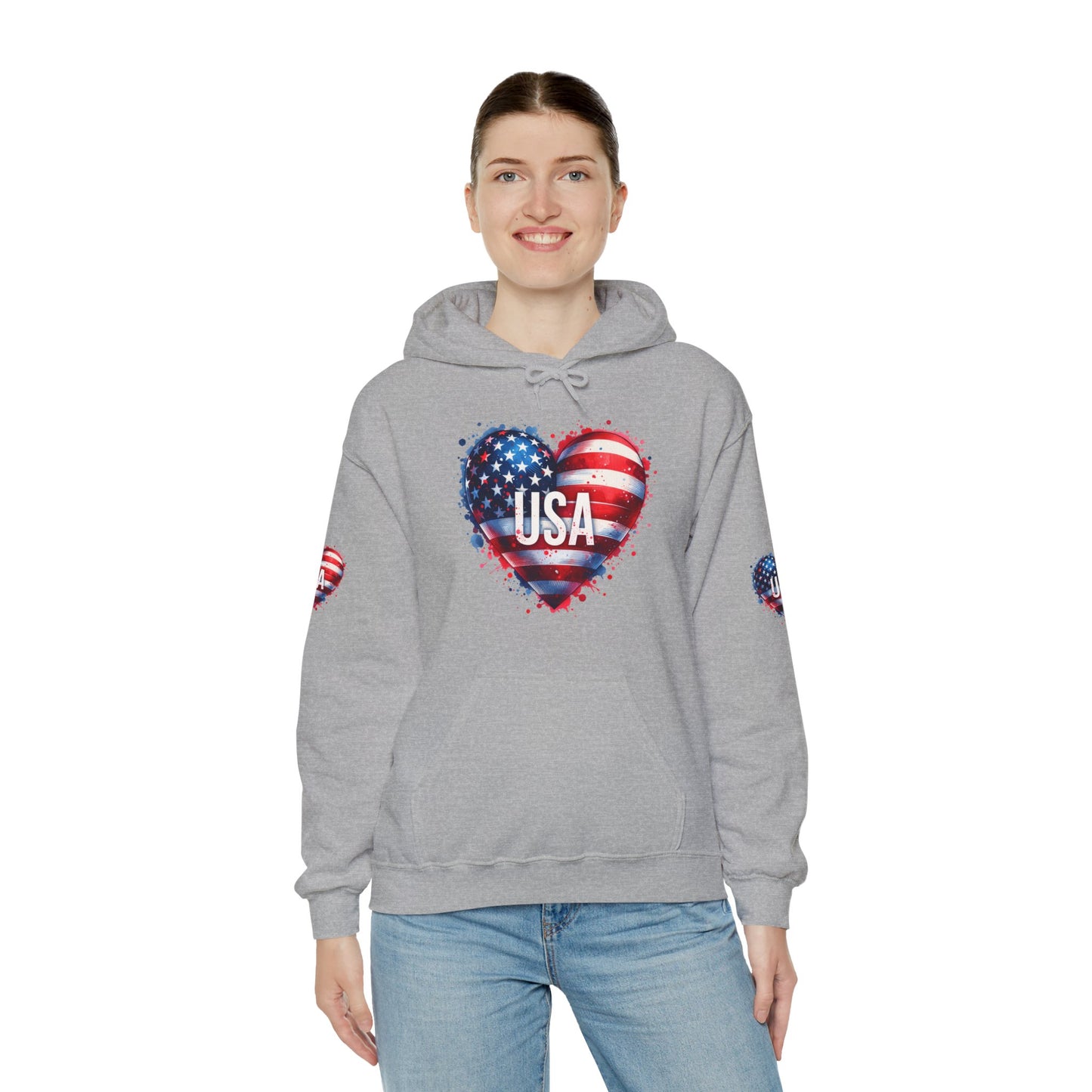 Princess Grace Patriotic Heart Hoodie for USA Lovers Unisex Heavy Blend