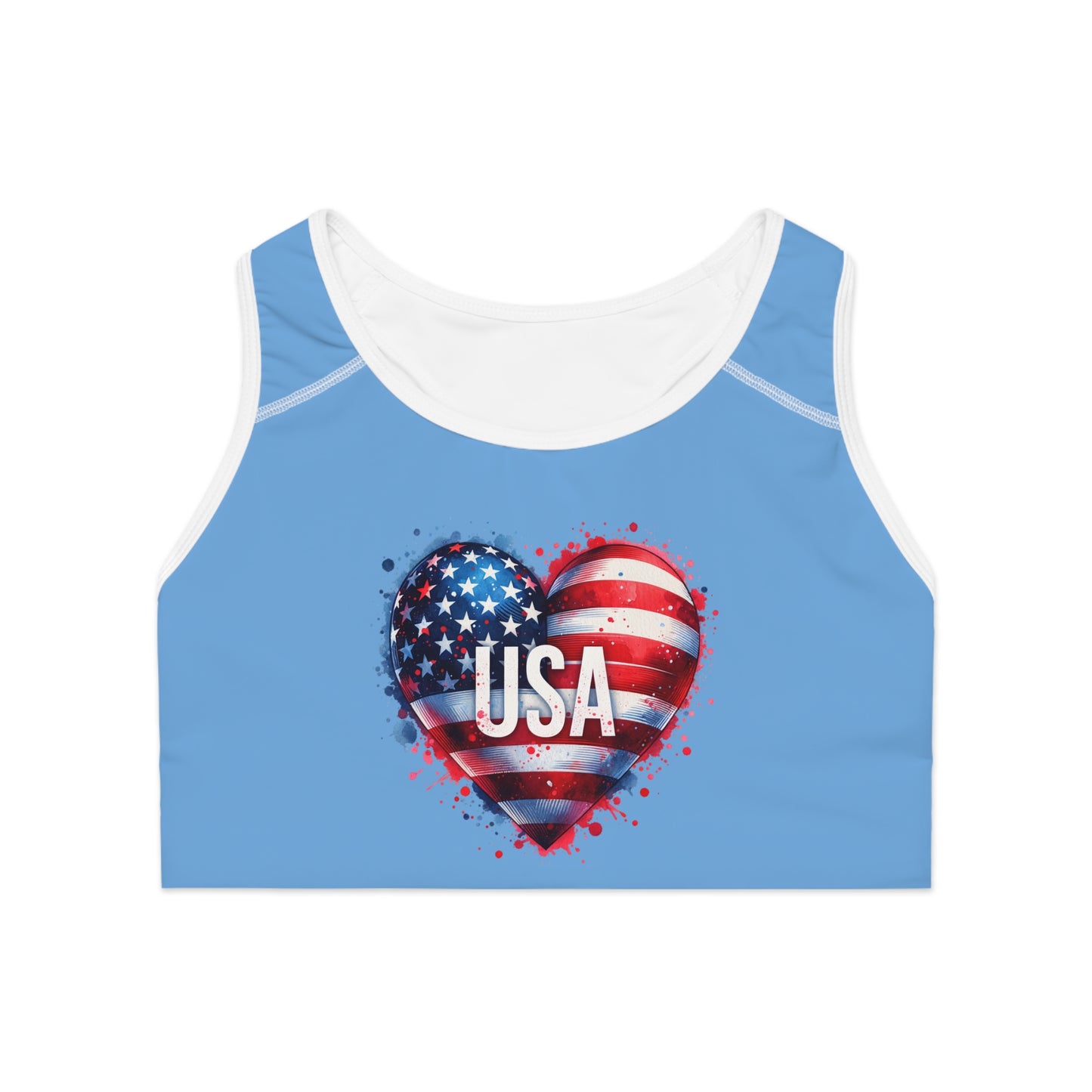 Princess Grace Patriotic USA Heart Sports Bra for Active Women