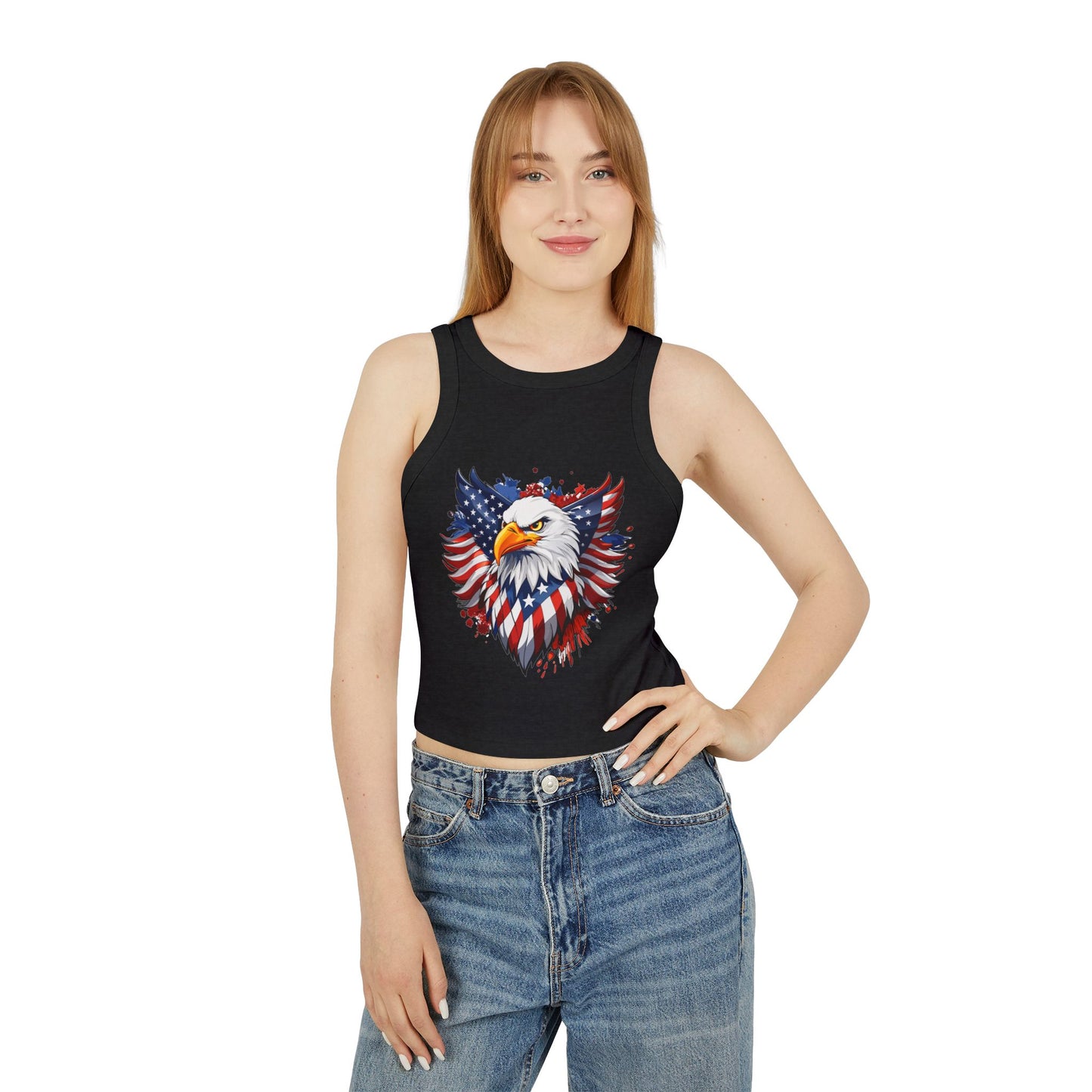 Princess Grace Patriotic Eagle Women's Racerback Tank Top USA Flag Design