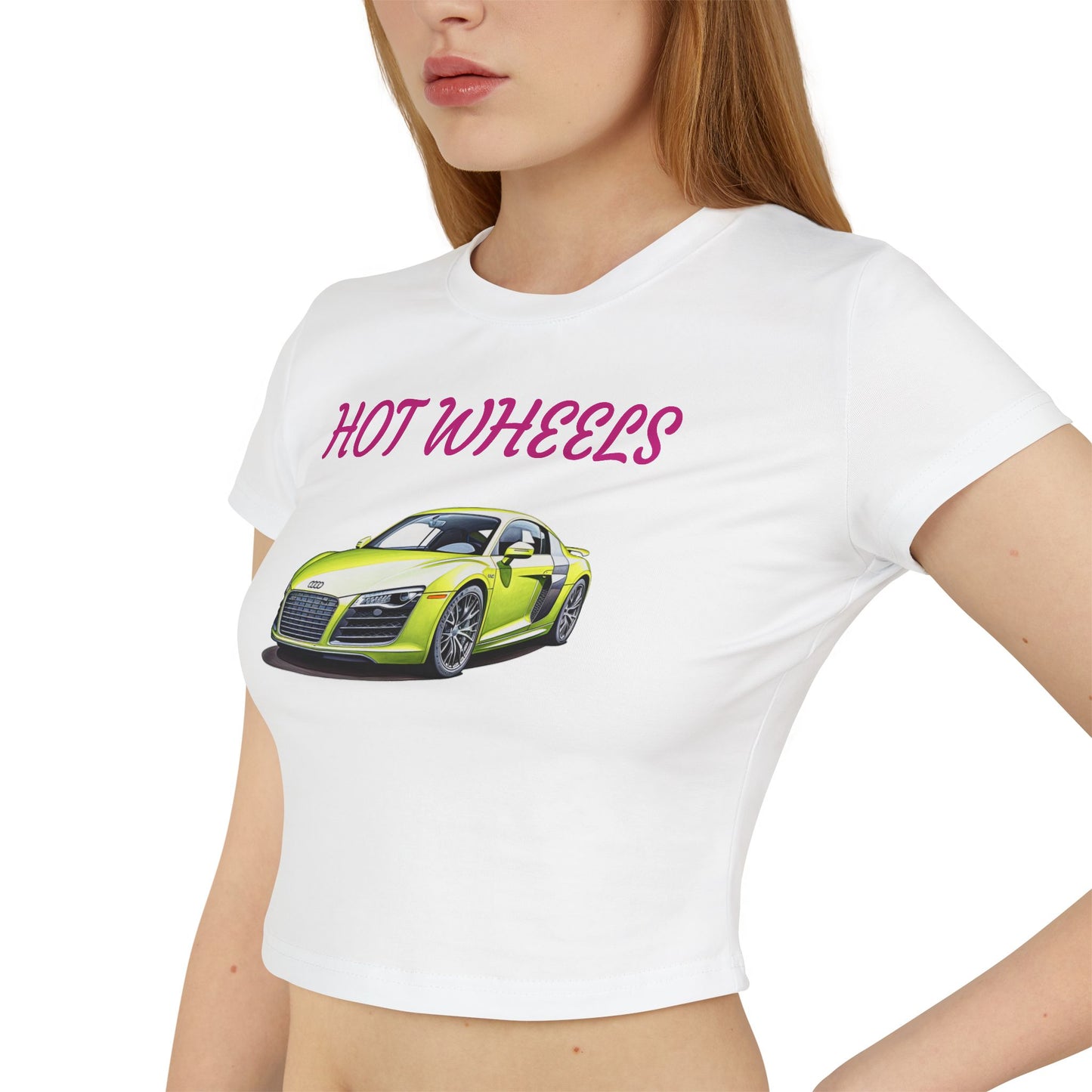 Princess Grace Hot Wheels Women's Baby Tee Trendy Car Graphic Shirt for Auto Enthusiasts