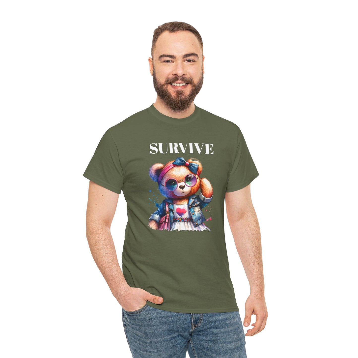 Princess Grace Survive Bear Unisex Heavy Cotton Tee Cute Graphic Tee for Casual Adventures