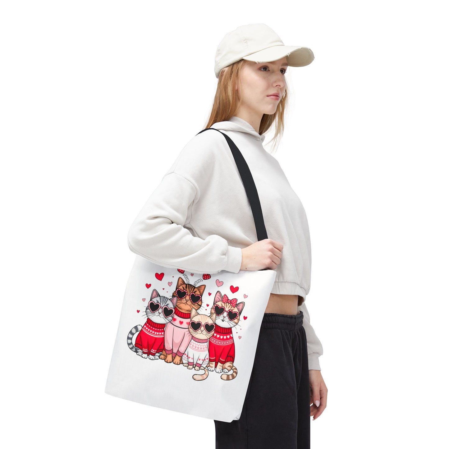 Princess Grace Cute Cat Lover Tote Bag Stylish and Playful Red Heart Design