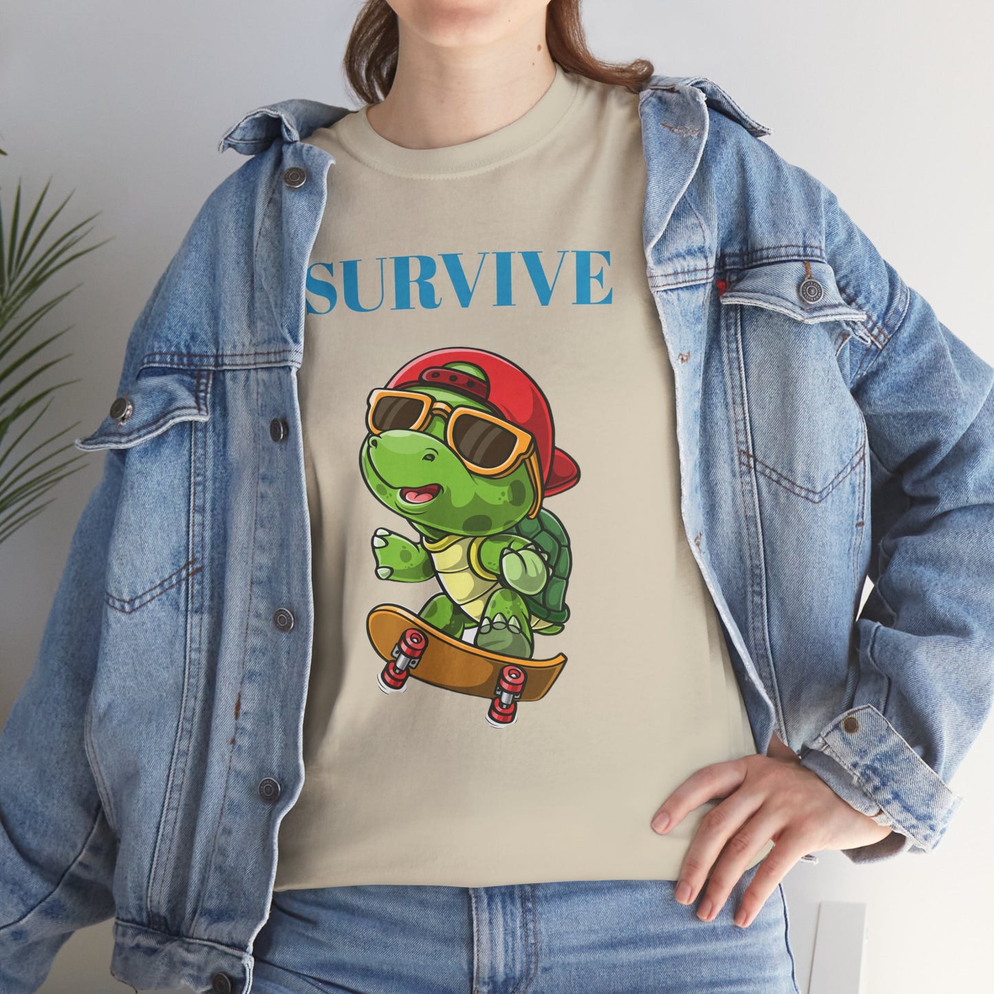 Princess Grace Cool Skateboarding Turtle Tee "Survive" Unisex Cotton T-Shirt for Fun Lovers