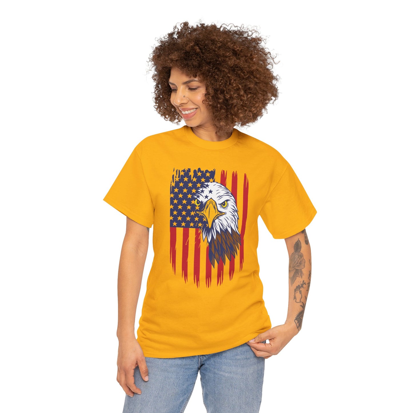 Princess Grace Eagle & American Flag Unisex Heavy Cotton Tee Patriotic Apparel for All Occasions