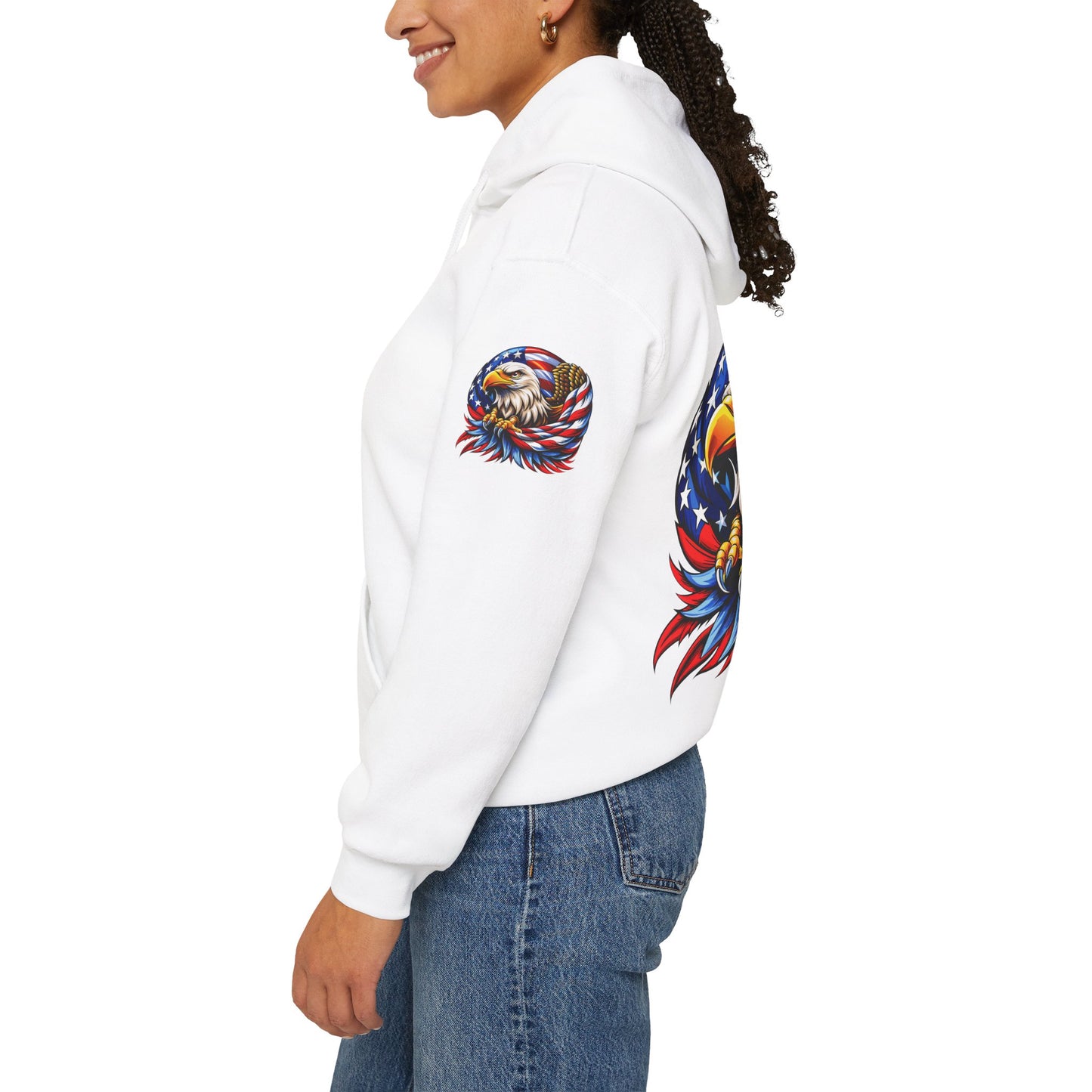 Princess Grace Patriotic Eagle Hoodie Unisex Heavy Blend Sweatshirt with American Flag Design
