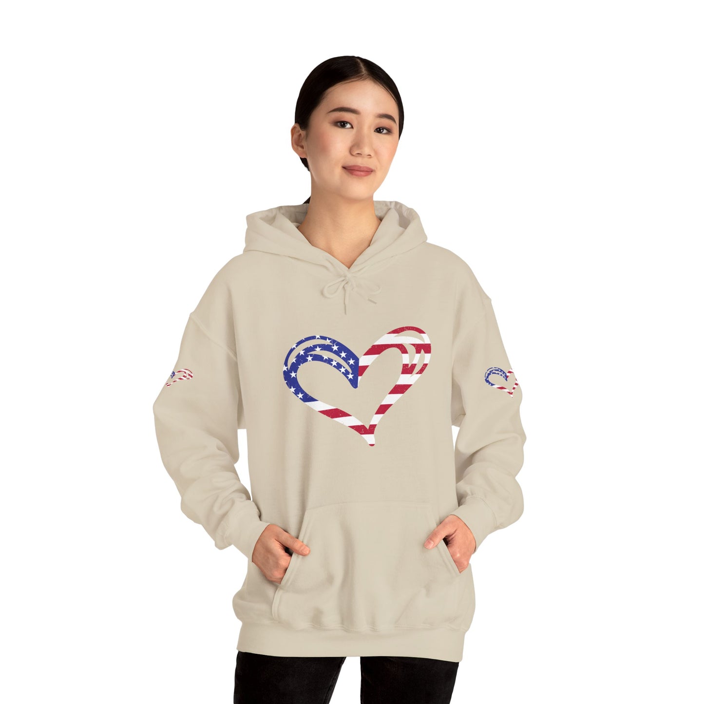 Princess Grace Patriotic Heart Unisex Hoodie Comfortable Heavy Blend Sweatshirt for Independence Day and Everyday Wear