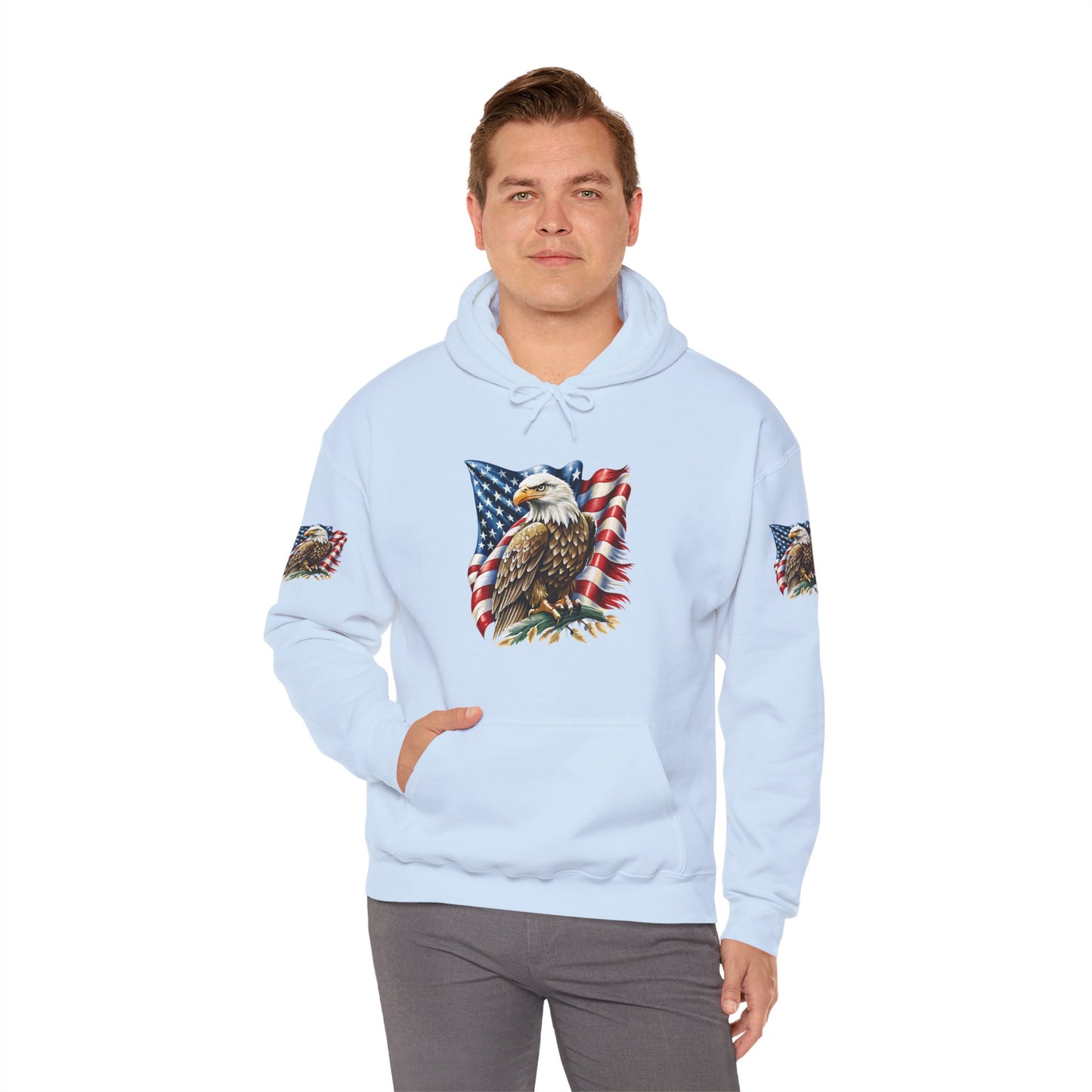 Princess Grace Patriotic Eagle Hooded Sweatshirt Unisex Heavy Blend Perfect for Memorial Day & Independence Day