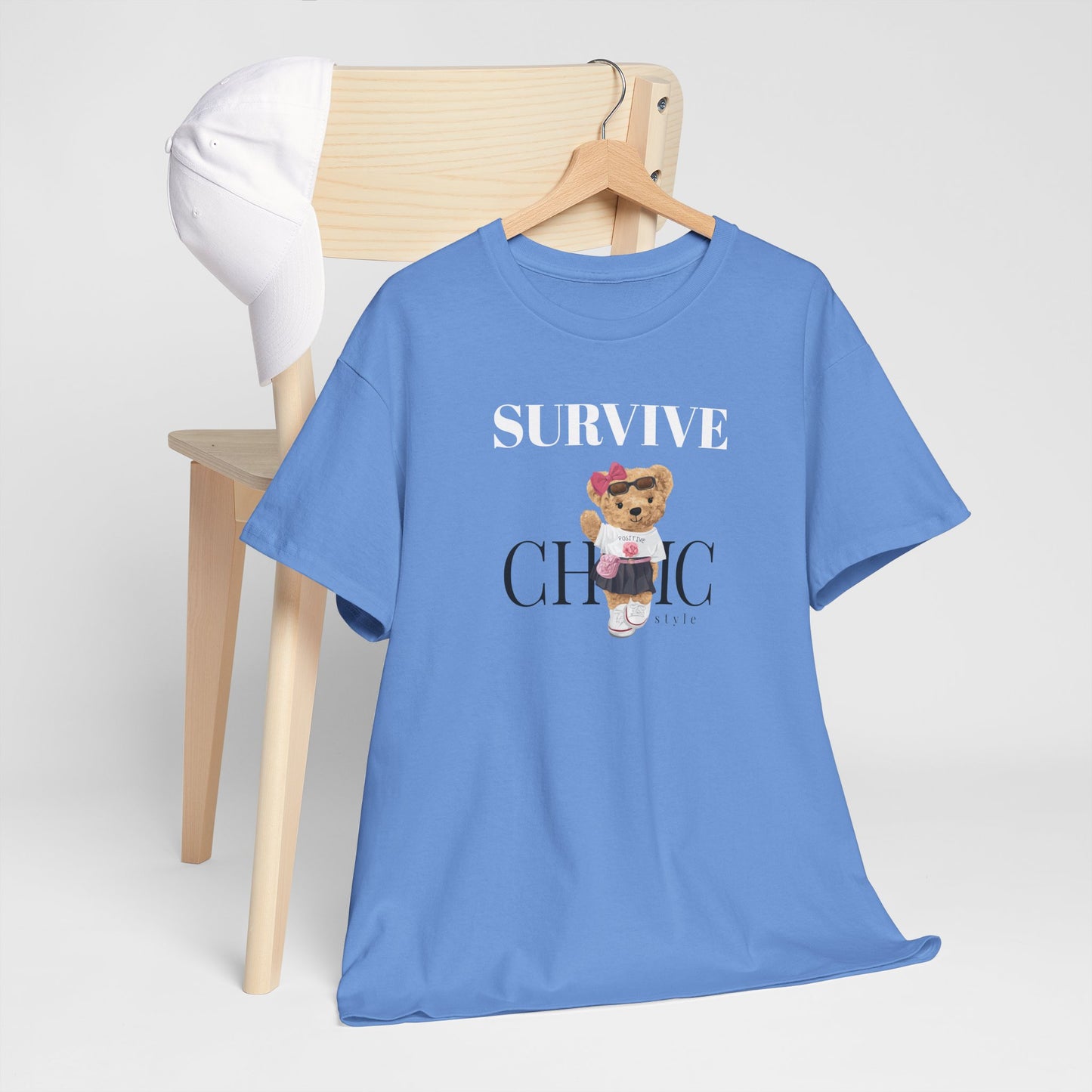 Princess Grace Survive Chic Unisex Heavy Cotton Tee Cute Bear Graphic T-Shirt for Casual Style