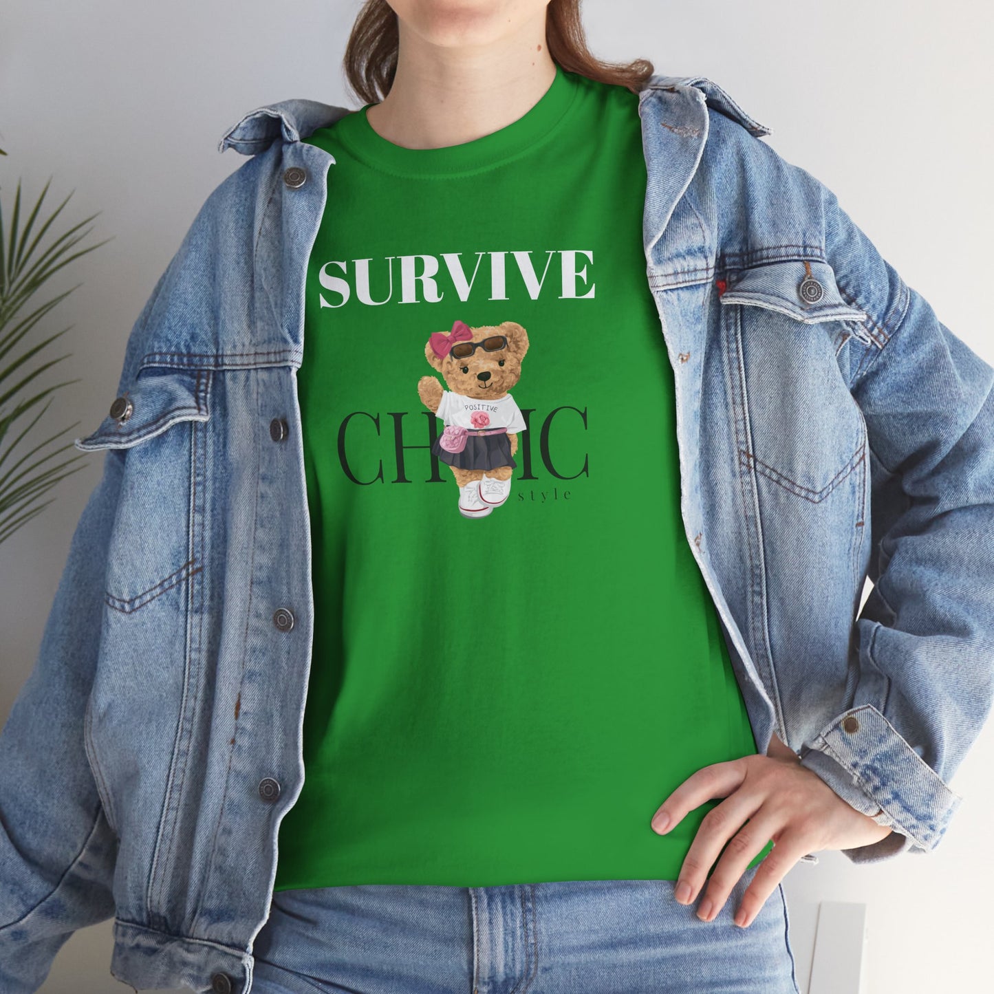 Princess Grace Survive Chic Unisex Heavy Cotton Tee Cute Bear Graphic T-Shirt for Casual Style