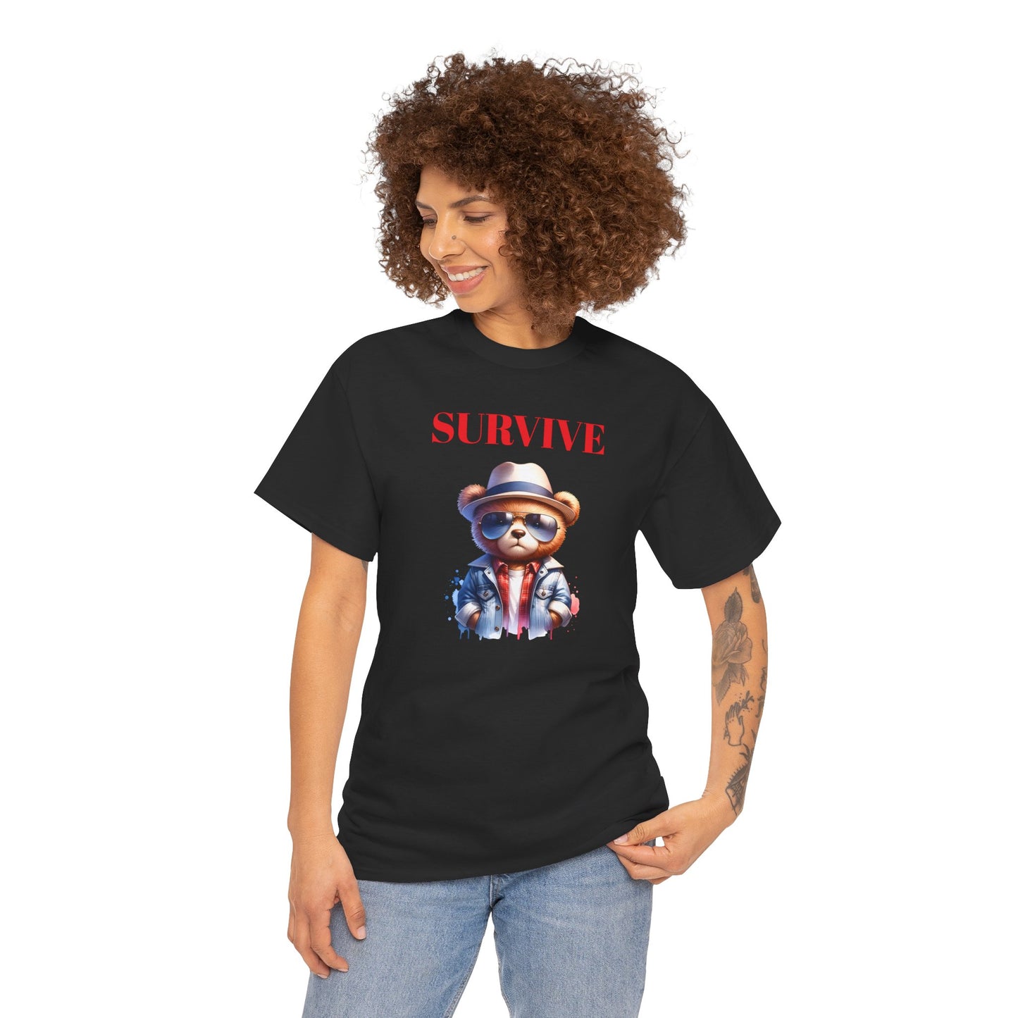 Princess Grace Survive Bear Unisex Heavy Cotton Tee Fun Graphic T-Shirt for Casual Wear