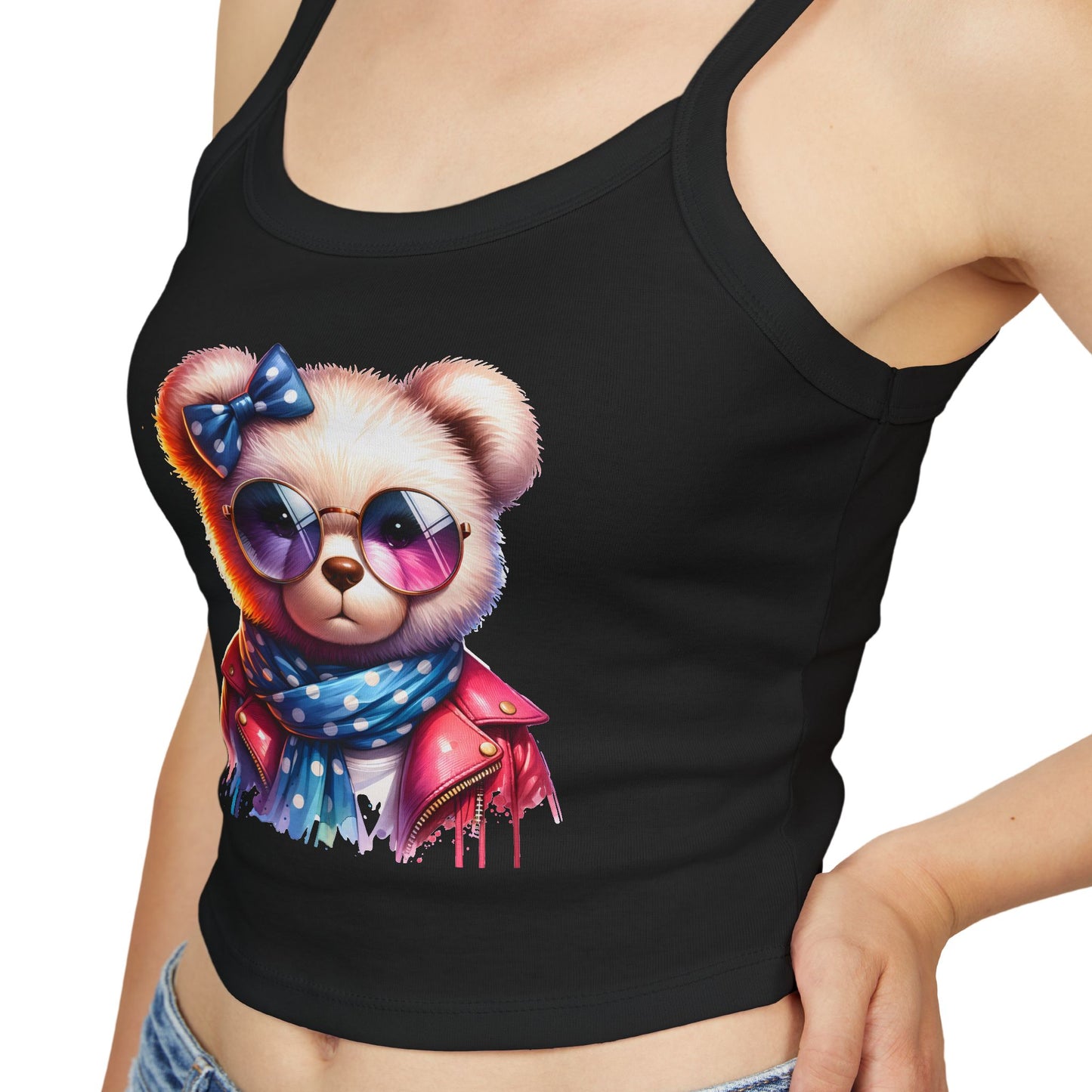 Princess Grace Cute Bear Graphic Spaghetti Strap Tank Top for Women